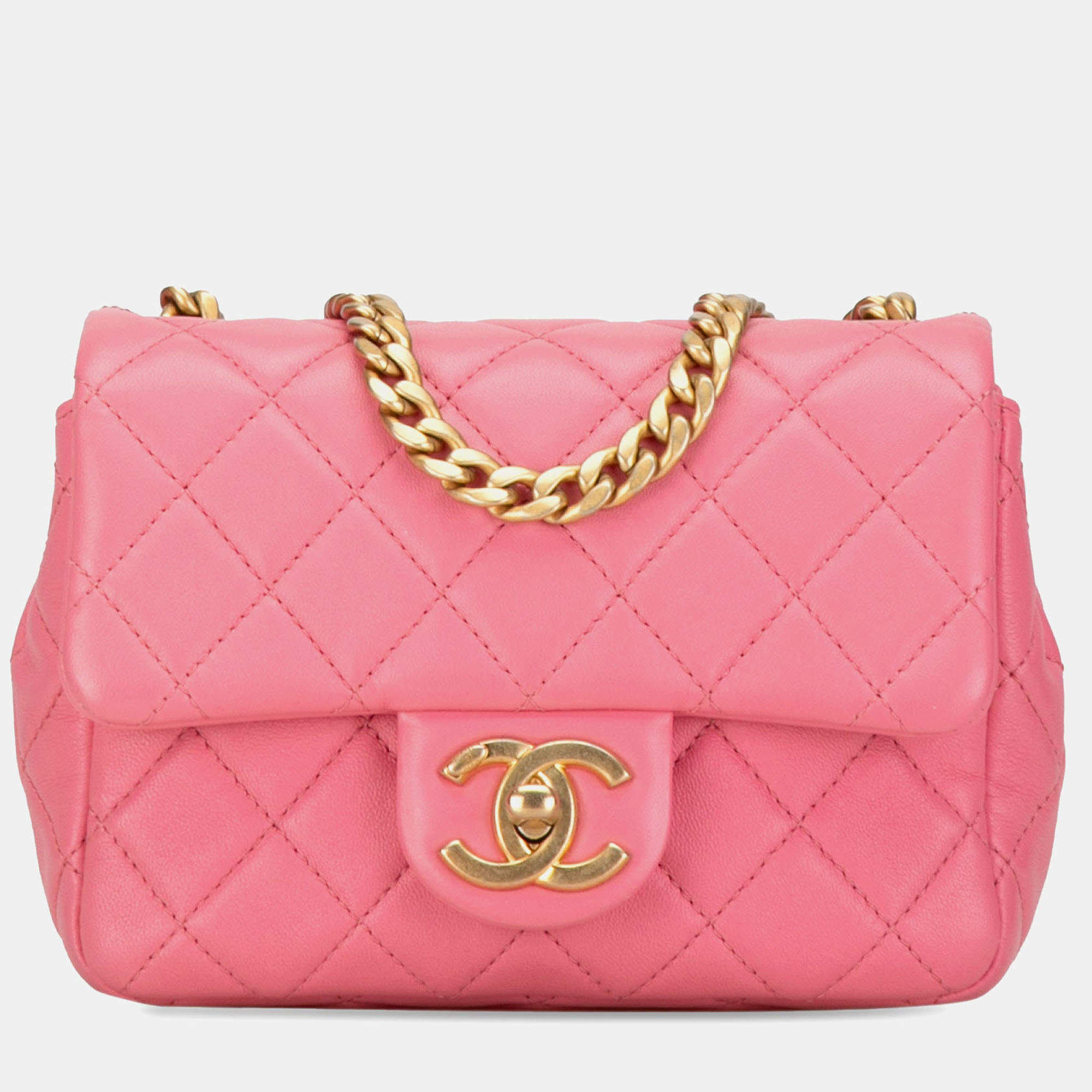 Pre Owned Chanel Pearl Samba Flap Mini Square Lambskin Shoulder Bag