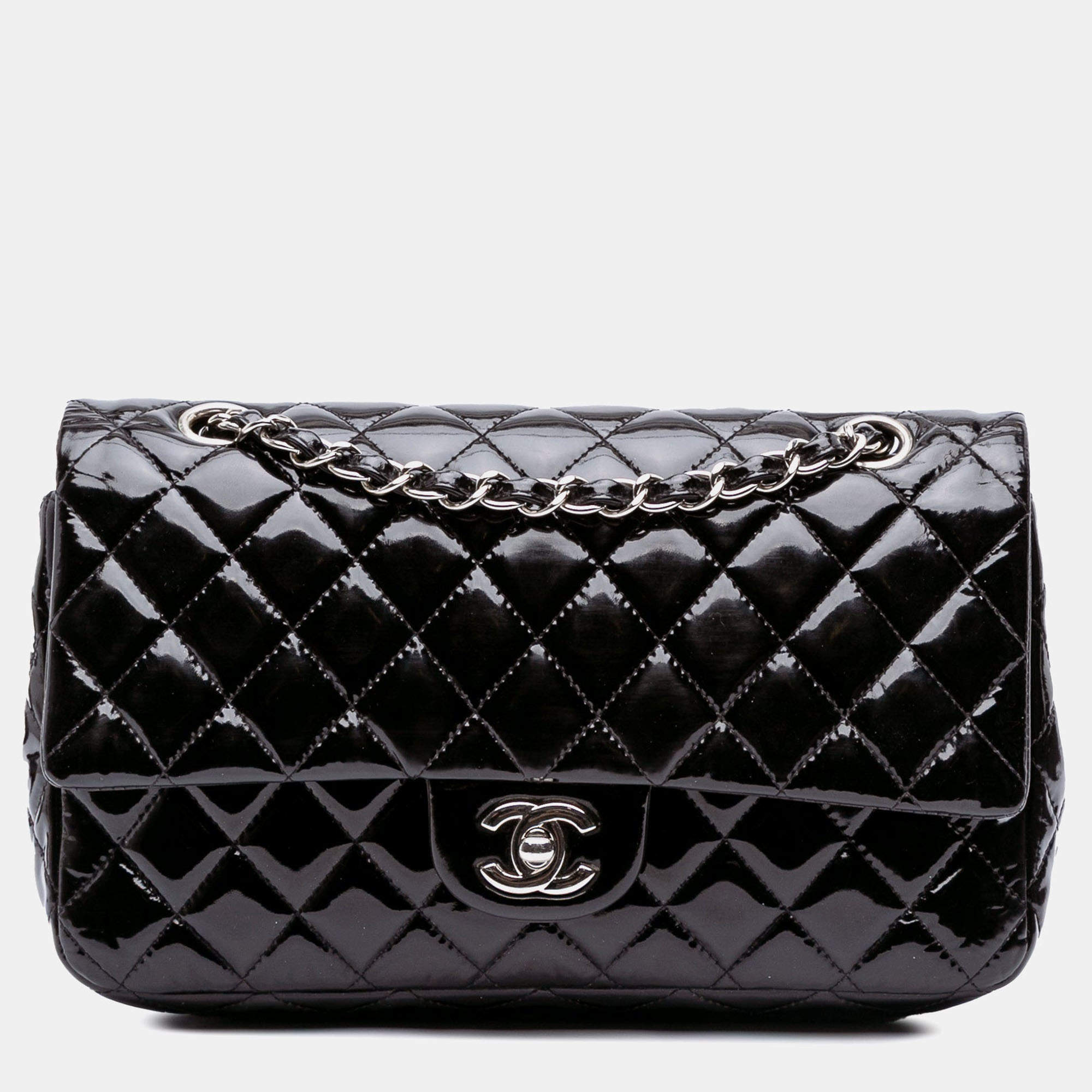 Pre Owned Chanel Classic Double Flap Medium Patent Leather Shoulder Bag
