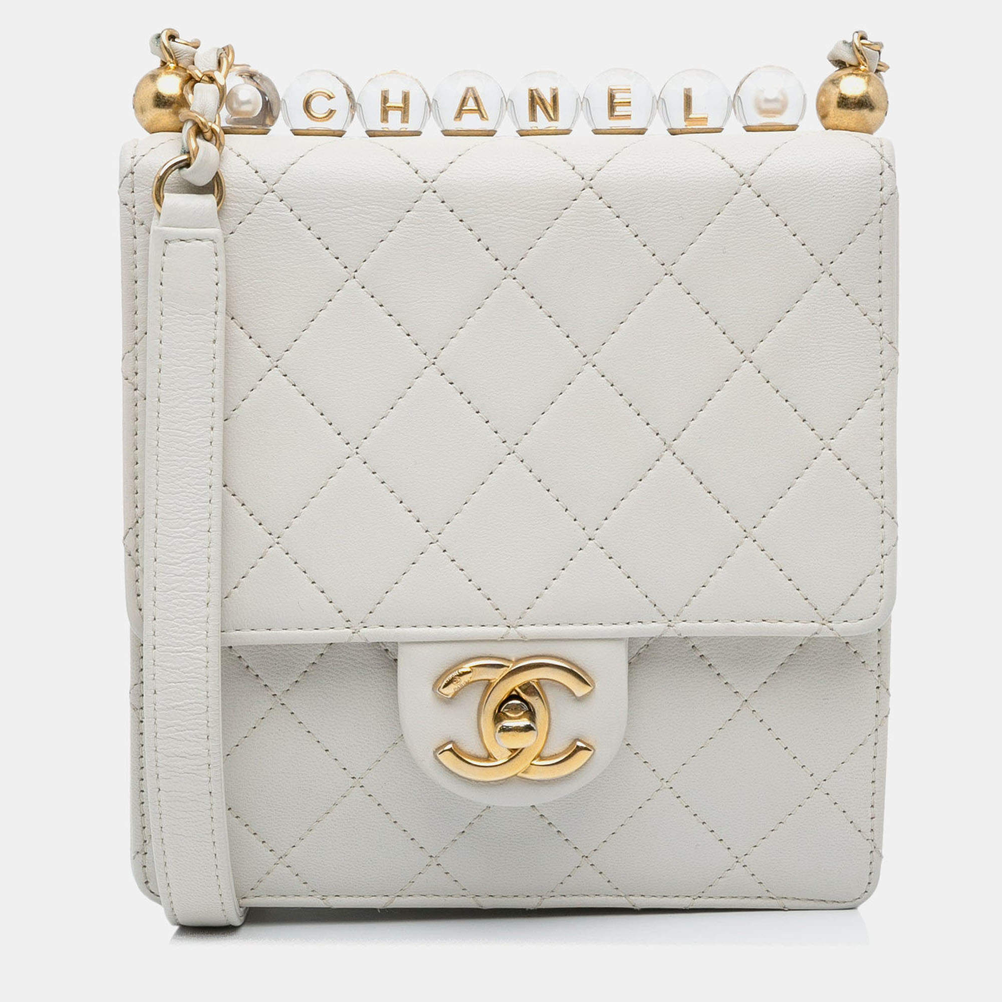 Pre Owned Chanel Chic Pearls Crossbody Mini Leather Crossbody Bag