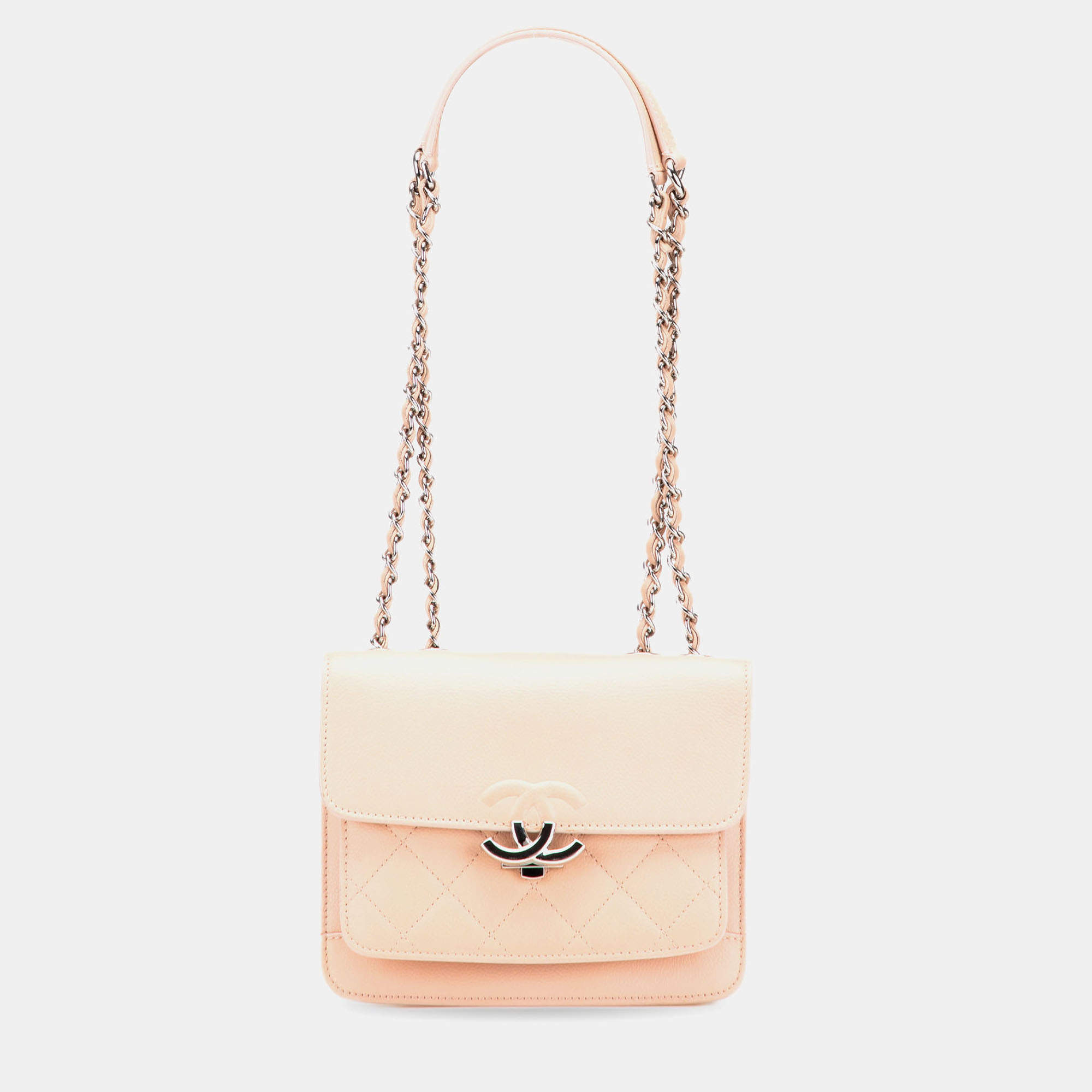 Pre Owned Chanel Pink Mini Quilted Caviar CC Box Flap Bag