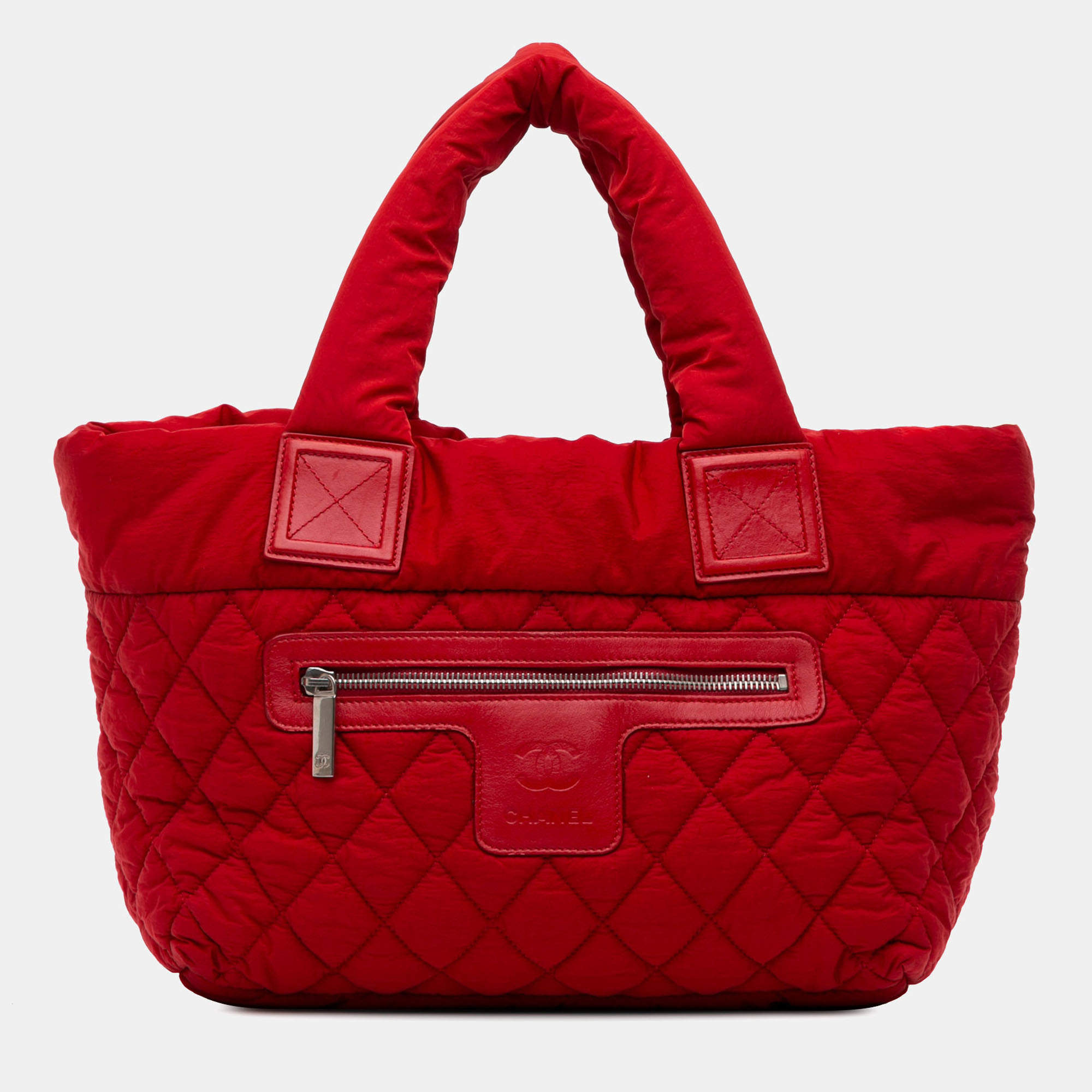 Pre Owned Chanel Red Small Quilted Nylon Coco Cocoon Tote