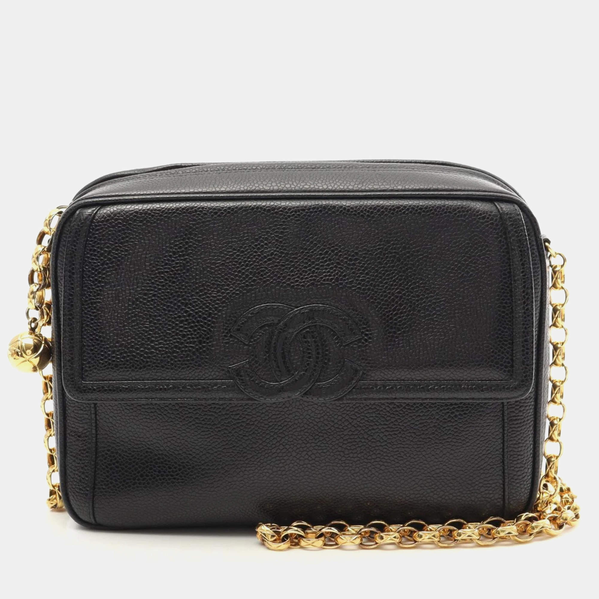Pre Owned Chanel CC Black Leather Shoulder Bag