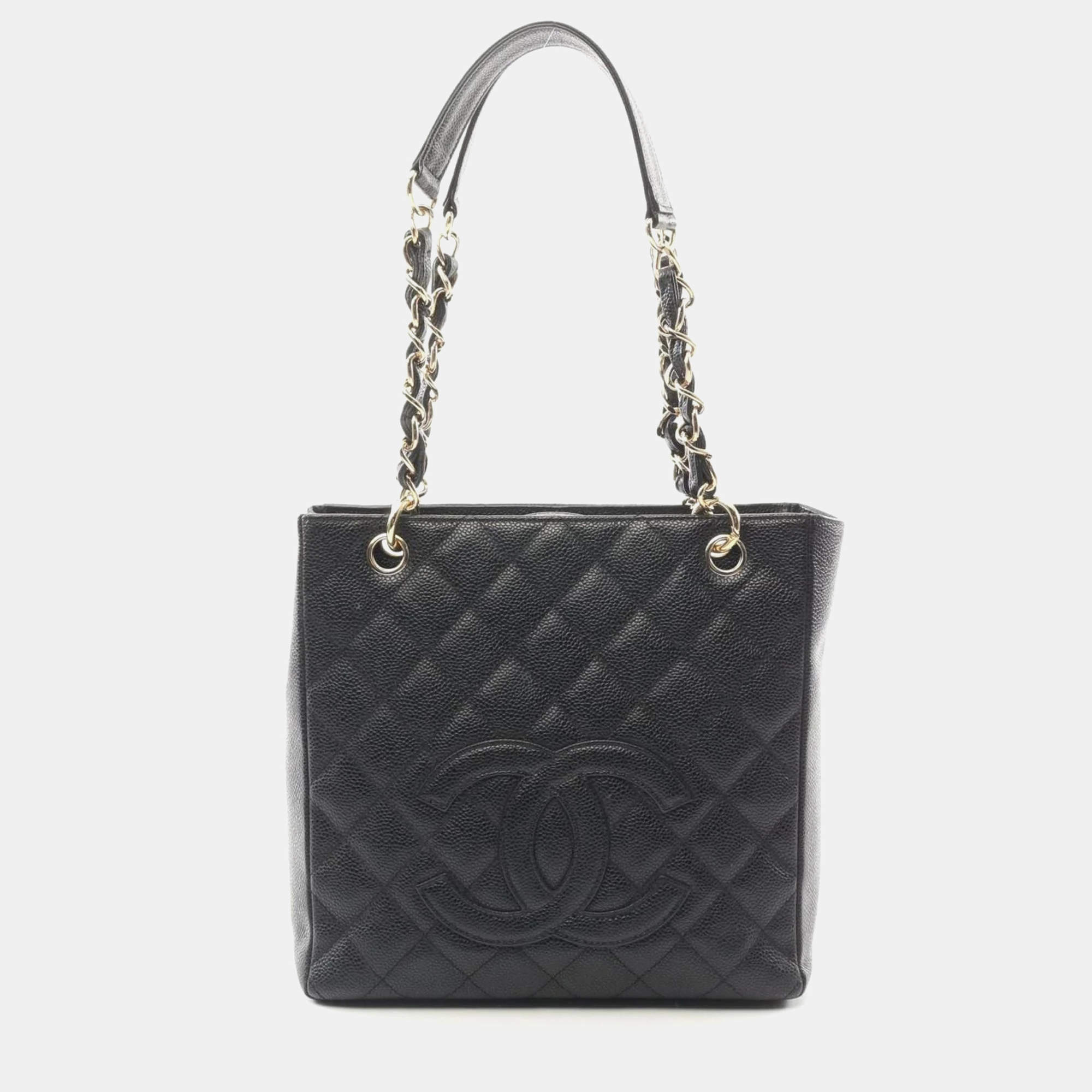 Pre Owned Chanel PST Black Leather Tote Bag