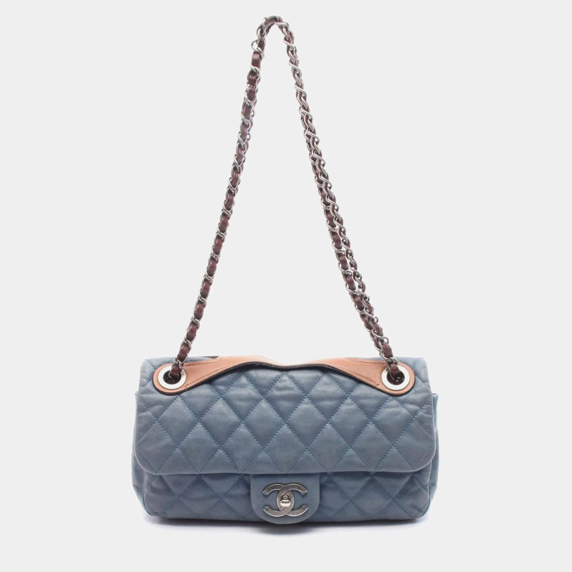 Pre Owned Chanel  In-The-Mix Medium Blue/Brown Leather Shoulder Bag