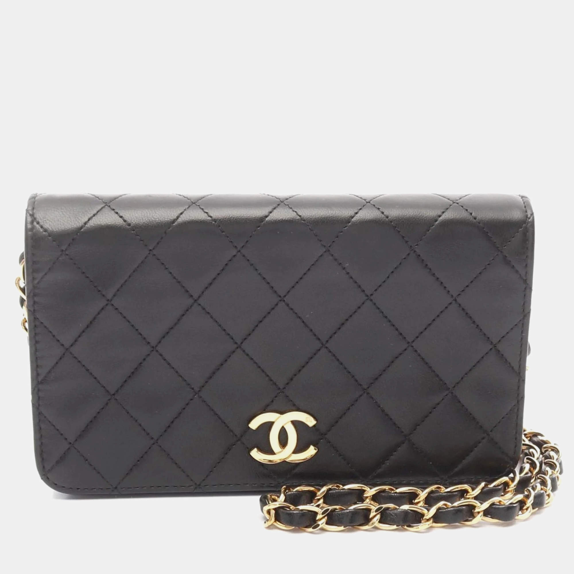 Pre Owned Chanel Full Flap Mini Black Lambskin Shoulder Bag