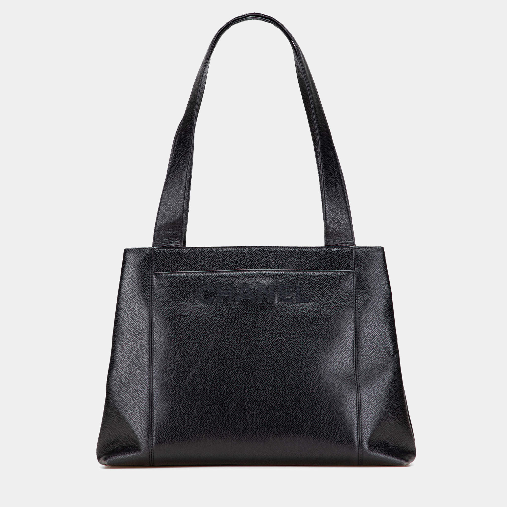 Pre Owned Chanel Black Caviar LAX Embroidered Logo Tote