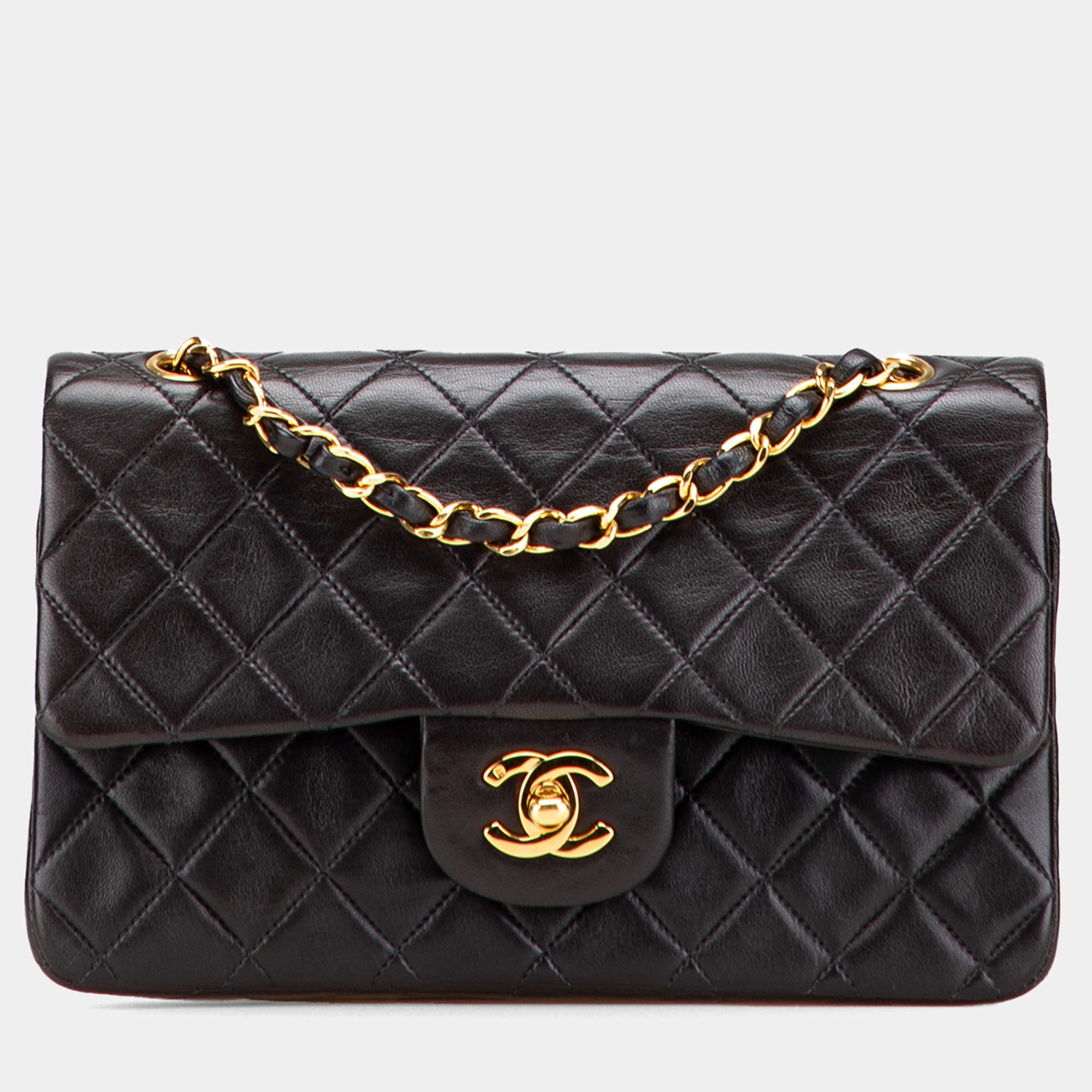 Pre Owned Chanel Black Small Classic Lambskin Double Flap