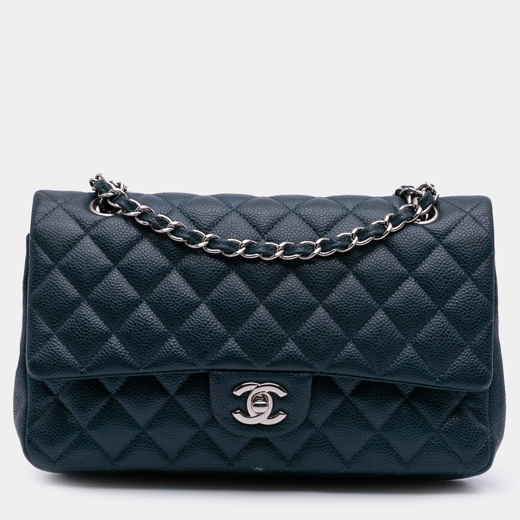 Pre Owned Chanel Blue Medium Classic Caviar Double Flap
