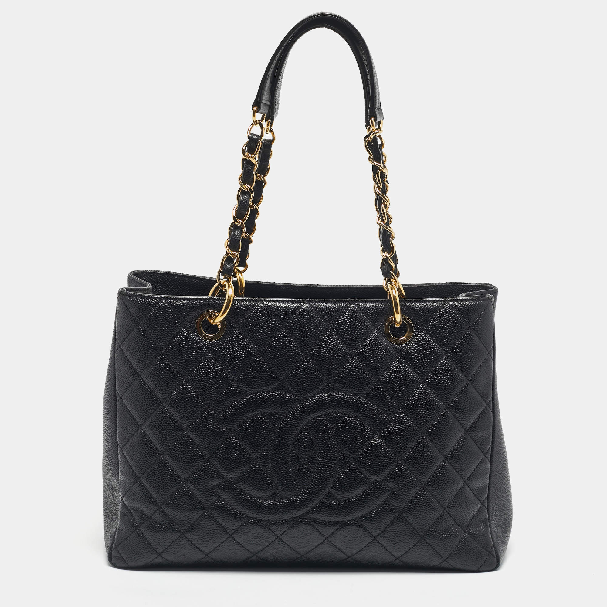 Pre Owned Chanel Black Quilted Caviar Leather Grand Shopper Tote