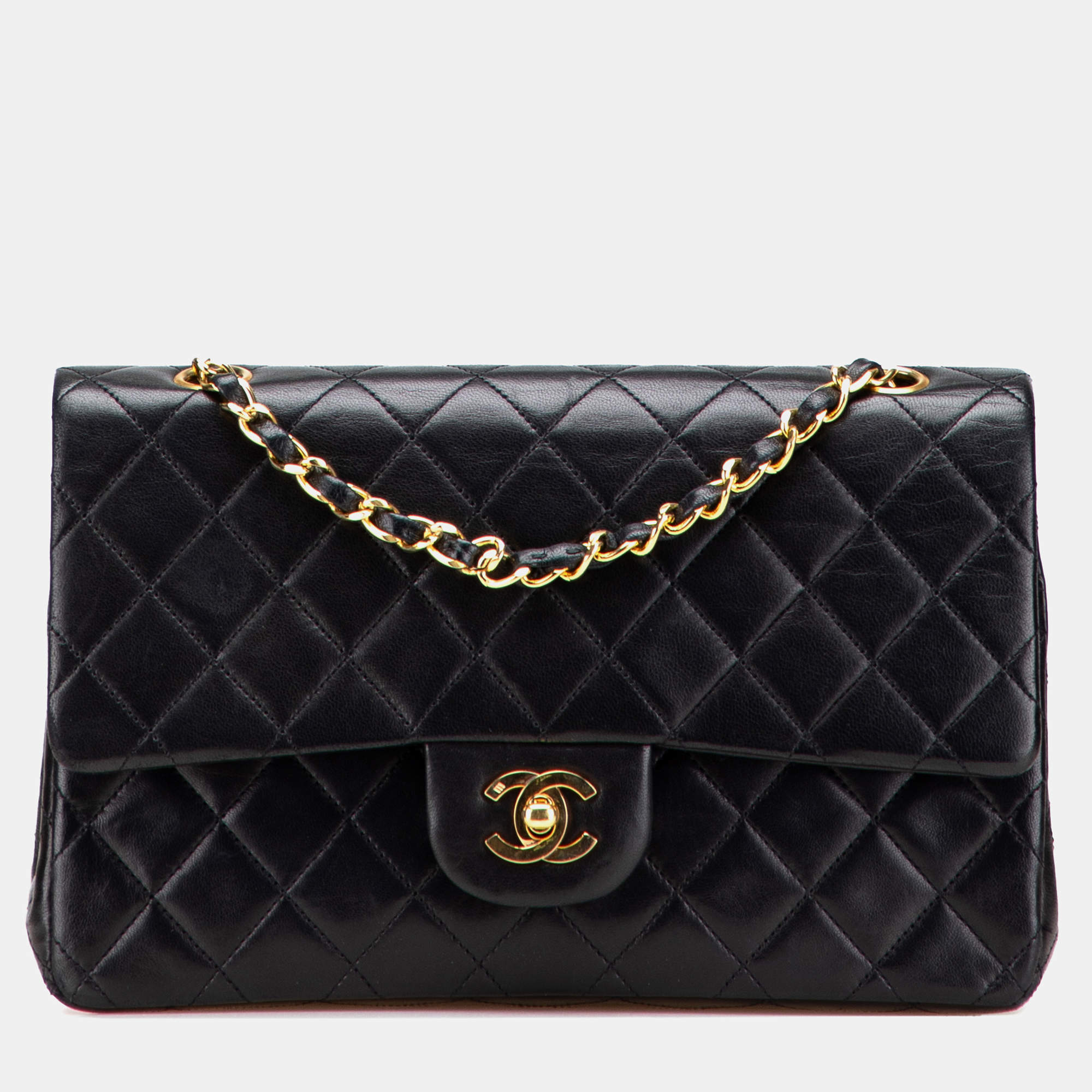 Pre Owned Chanel Black Medium Classic Lambskin Double Flap