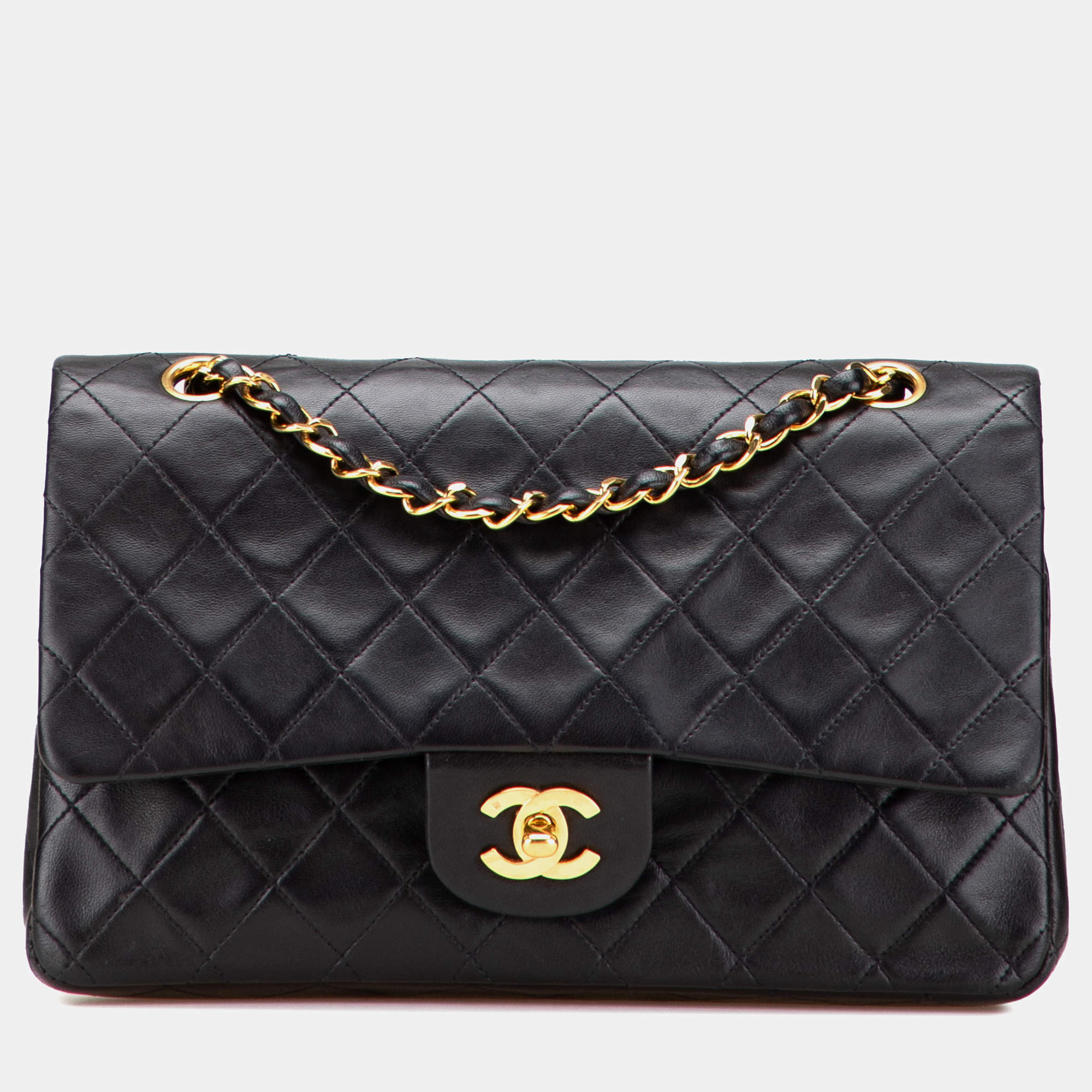 Pre Owned Chanel Black Medium Classic Lambskin Double Flap