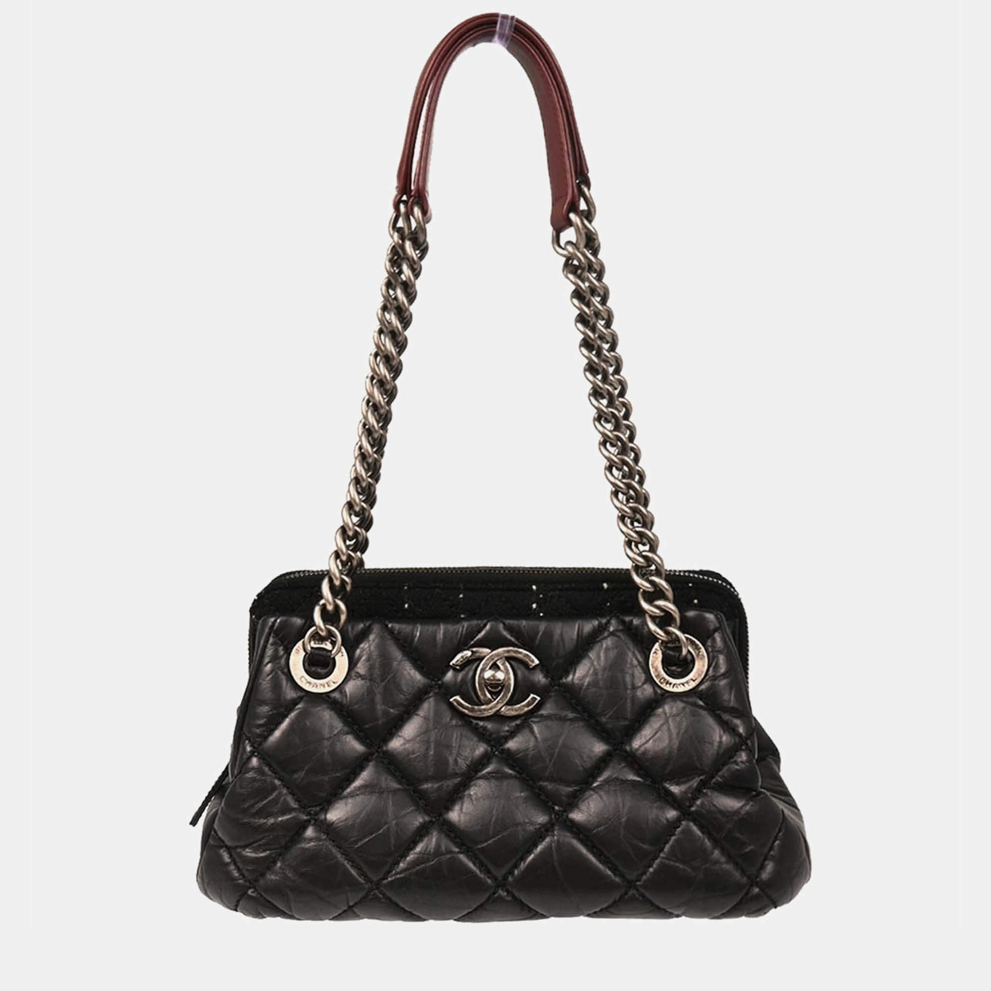 Pre Owned Chanel Tote Bag Black Calfskin Tote Handbag