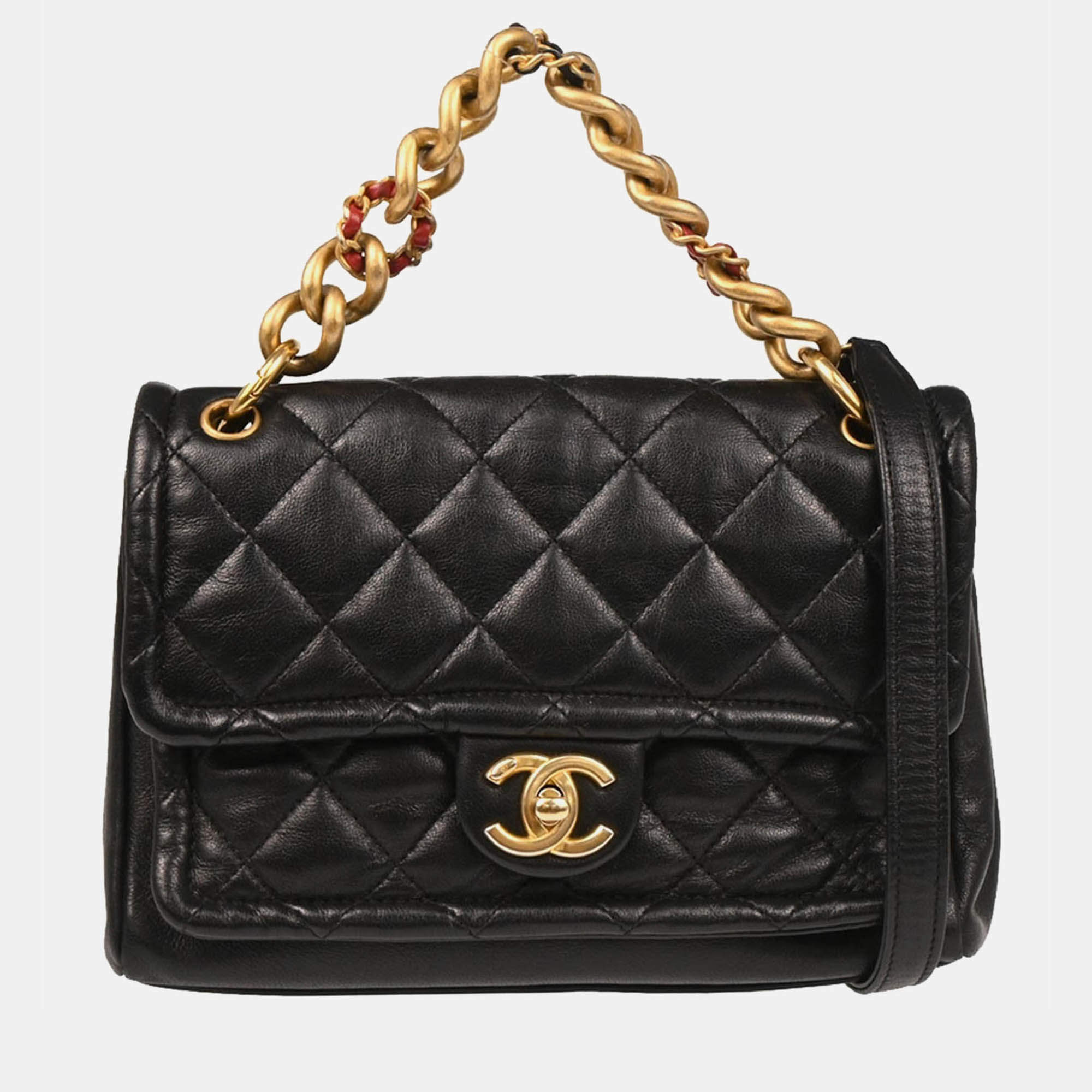 Pre Owned Chanel 2way Black Lambskin Handbag