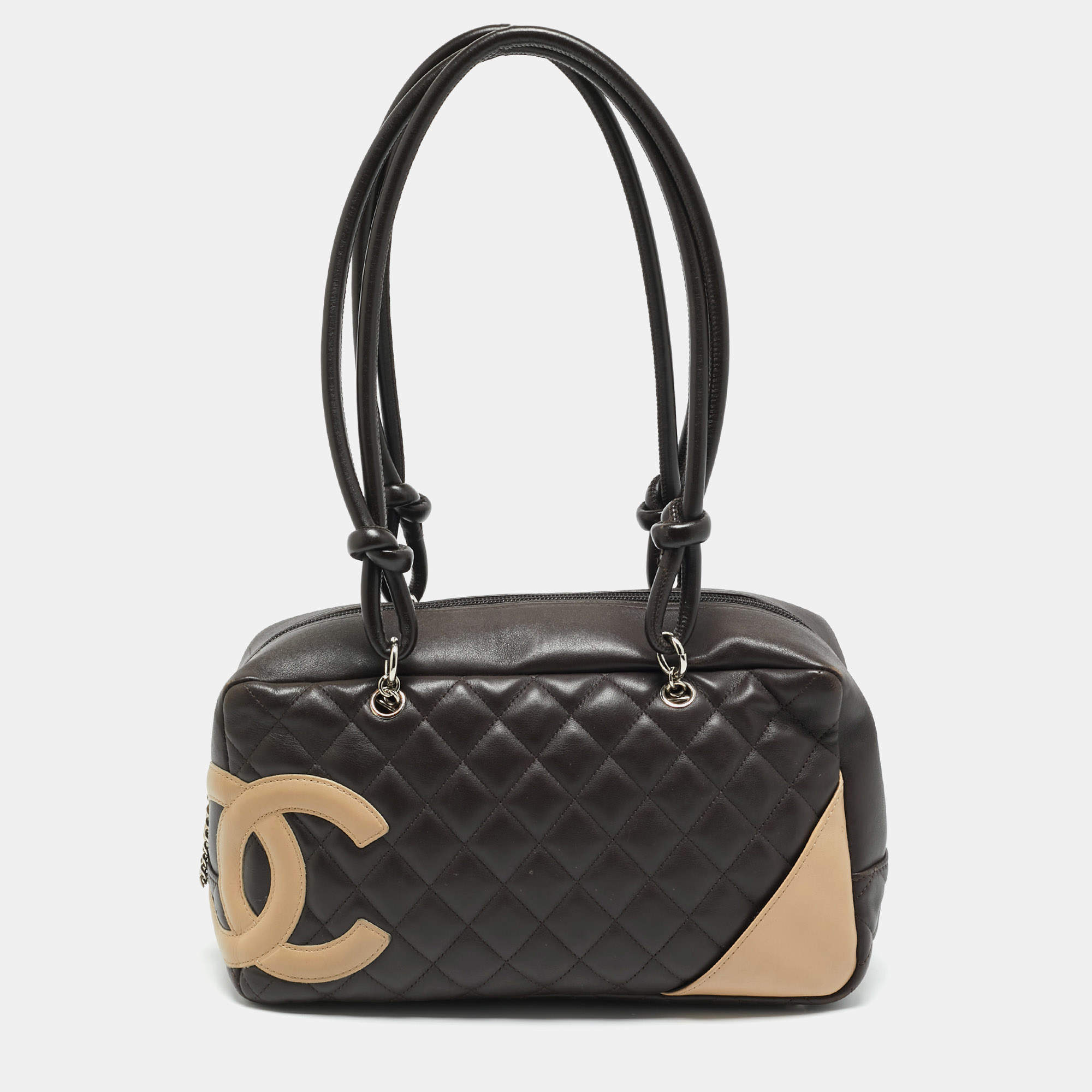 Pre Owned Chanel Cacao/Beige Quilted Leather Cambon Ligne Bowler Bag