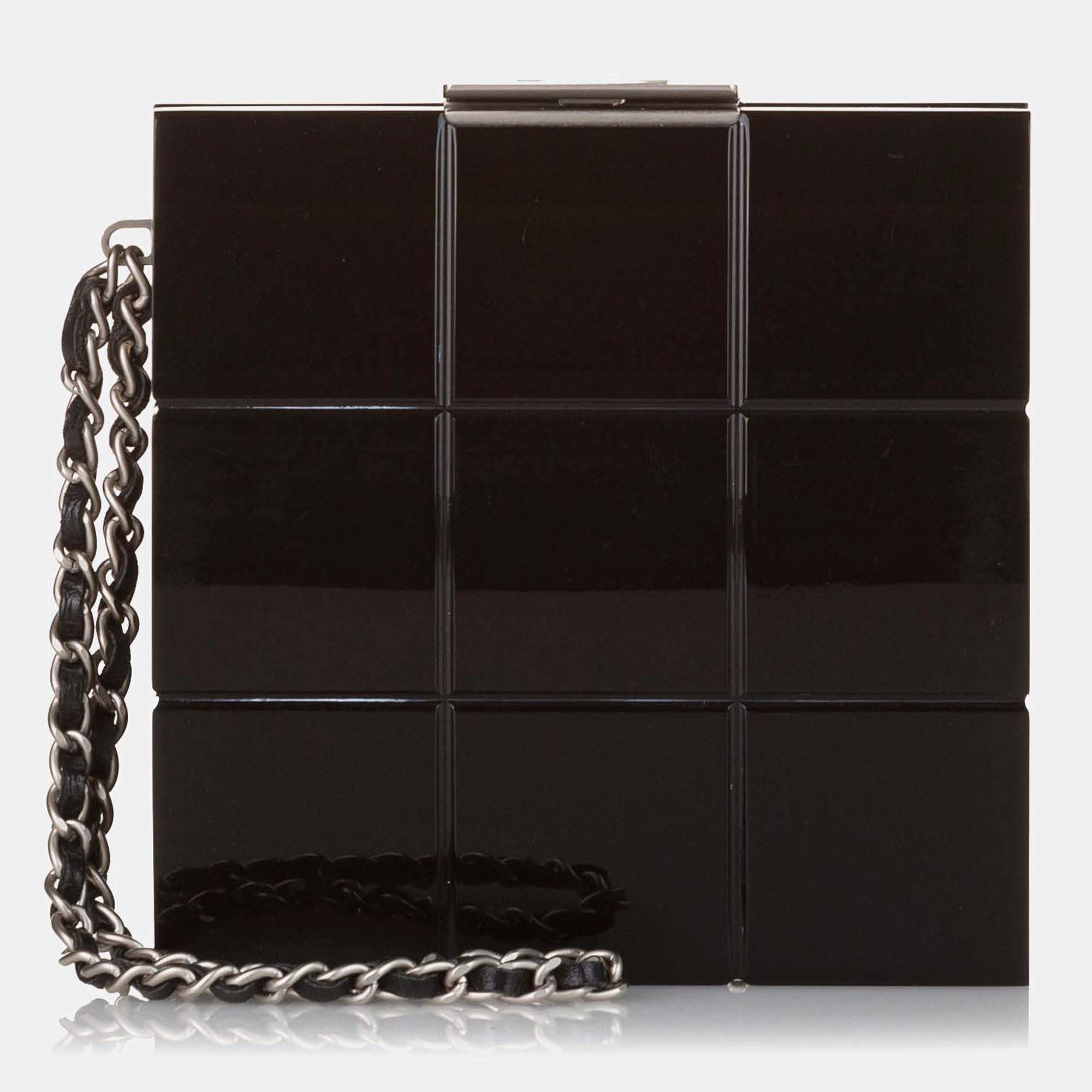 Pre Owned Chanel Choco Bar Lucite Perspex Black Handbag