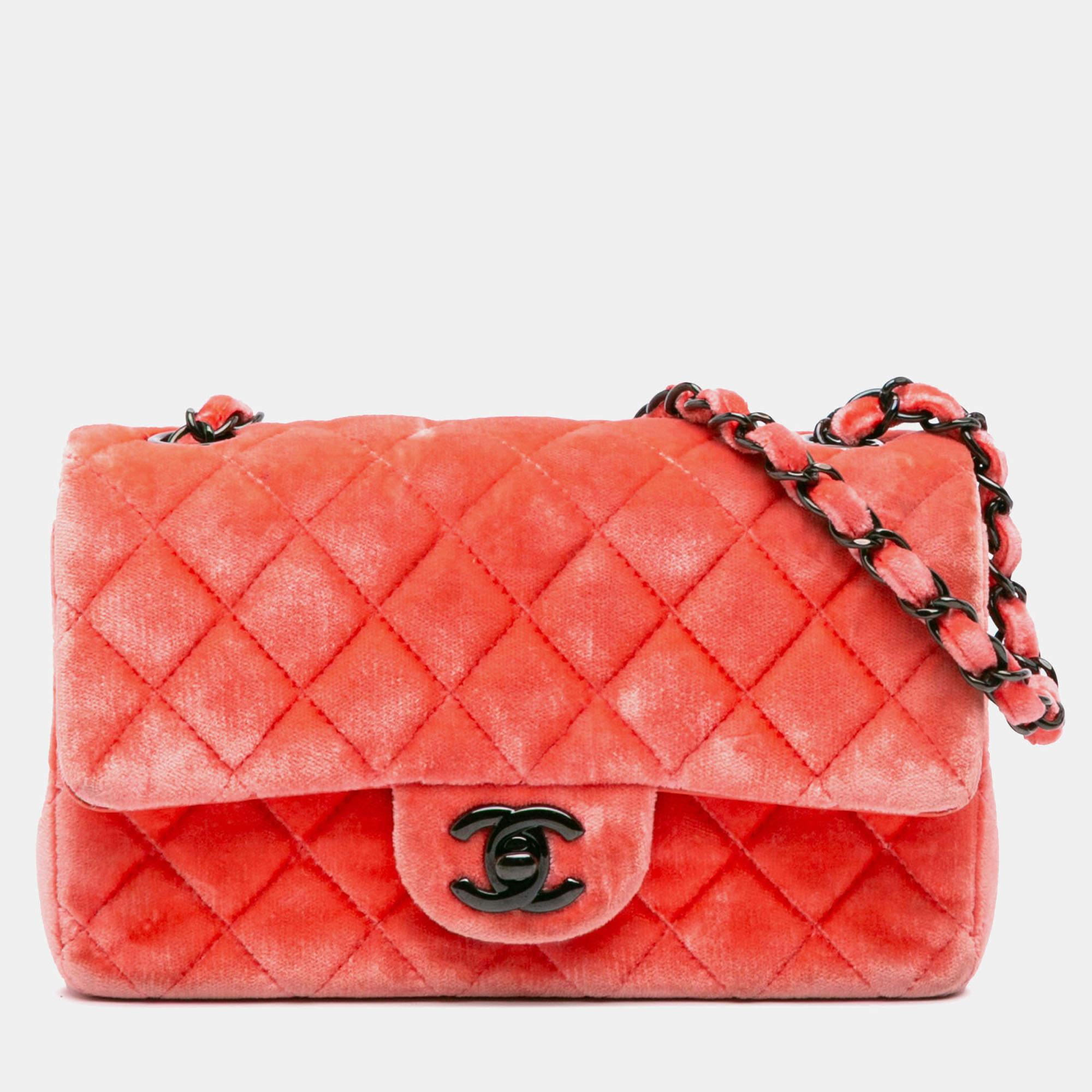 Pre Owned Chanel Orange Mini Rectangular Classic Velvet Single Flap