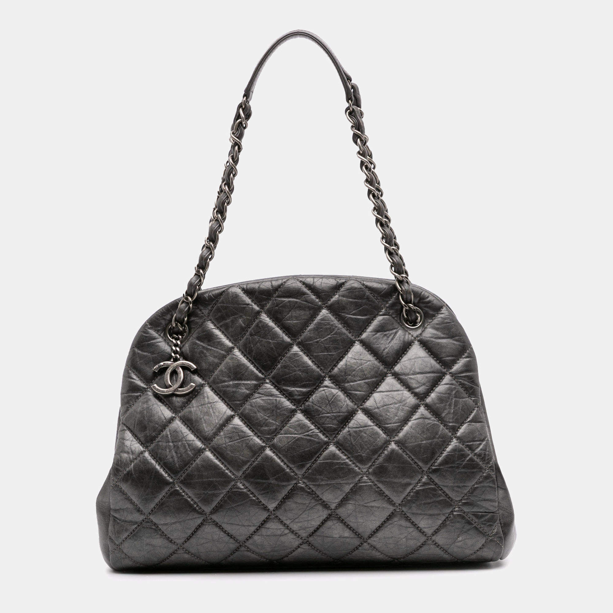 مملوكة مسبقًا Chanel Grey Large Aged Calfskin Just Mademoiselle Bowling Bag