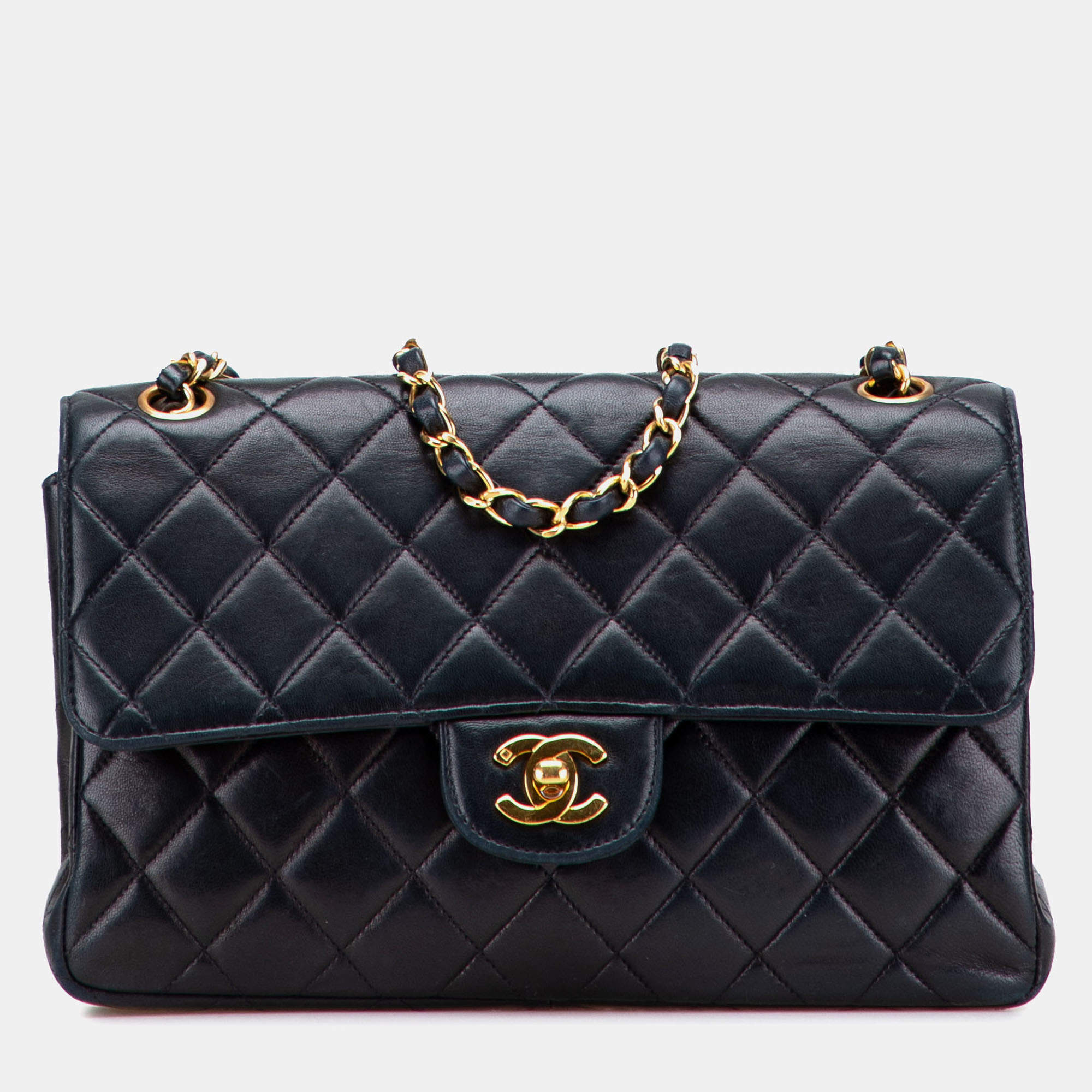 Pre Owned Chanel Black Medium Quilted Lambskin Double Sided Flap