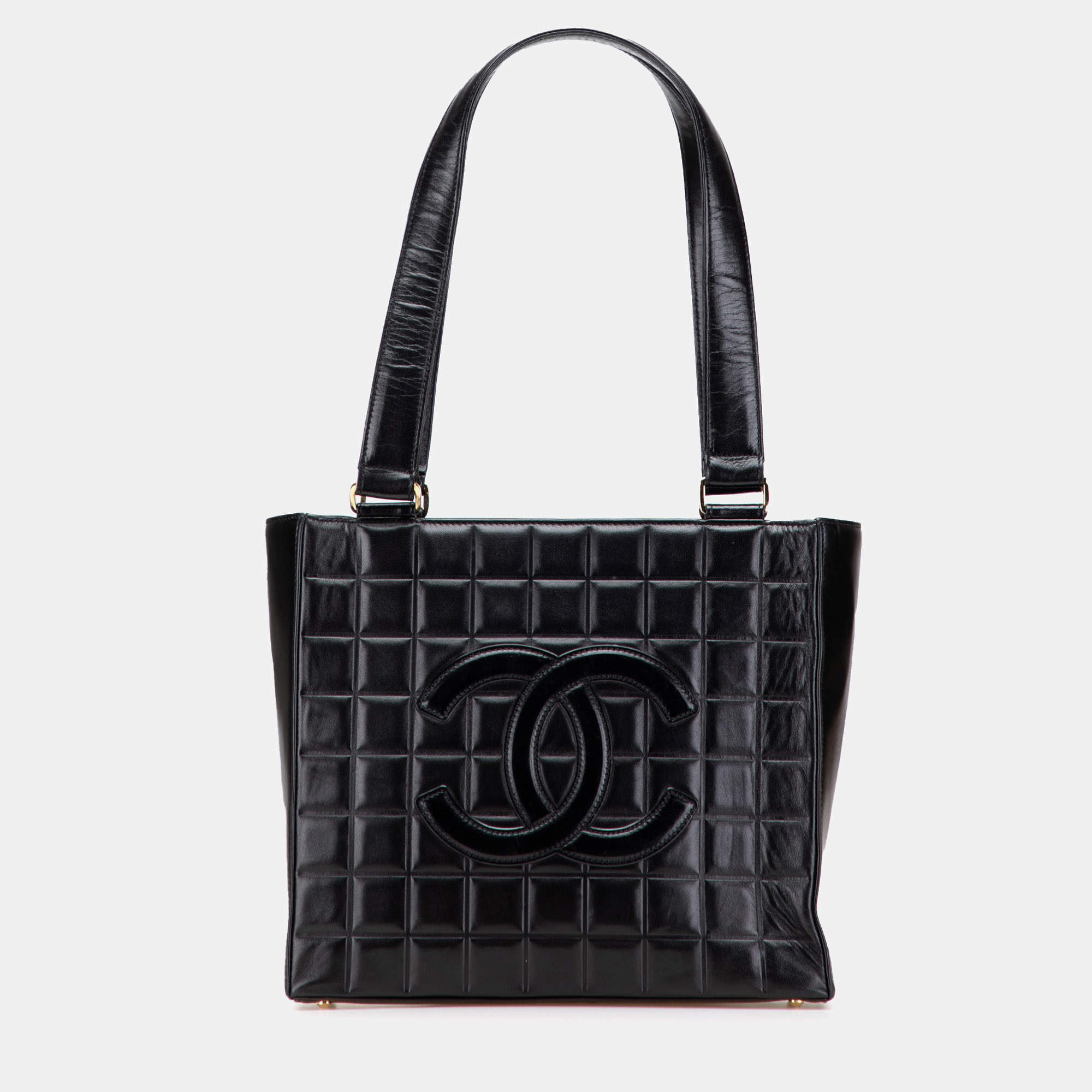 Pre Owned Chanel Black CC Chocolate Bar Lambskin Tote