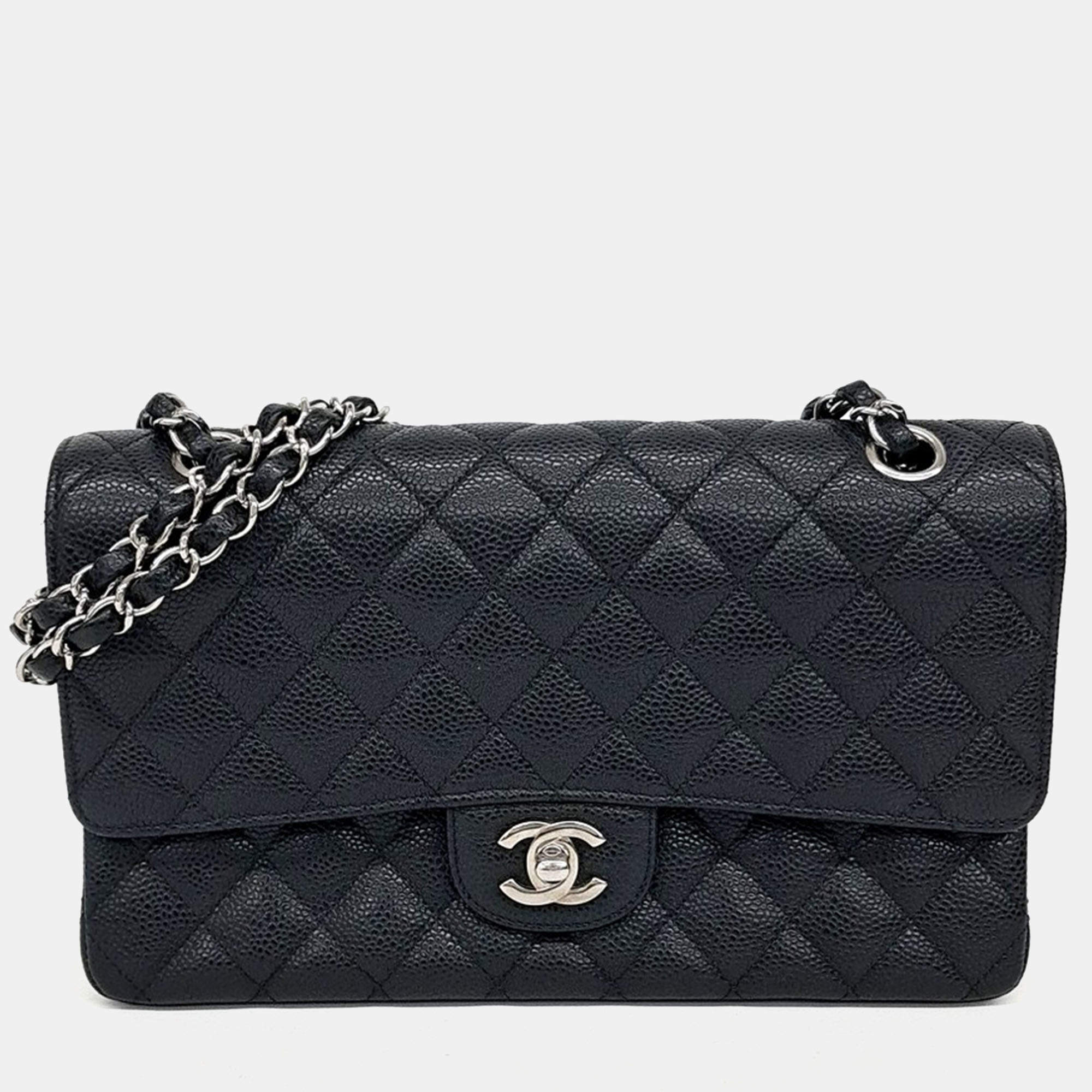 Pre Owned Chanel Black Leather Caviar Classic Medium bag
