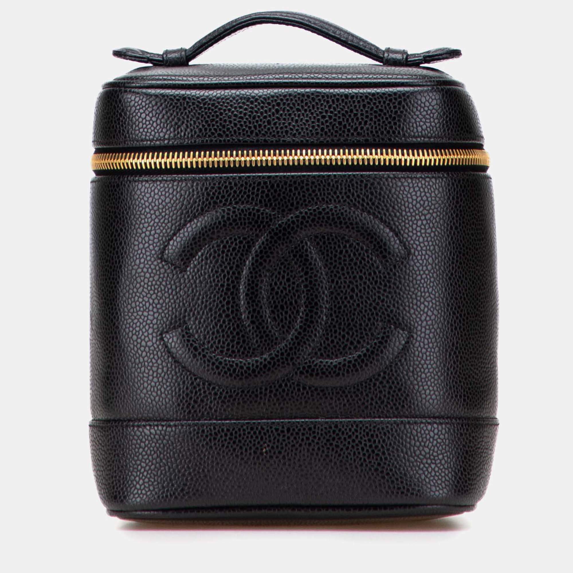 Pre Owned Chanel Black CC Caviar Vanity Case