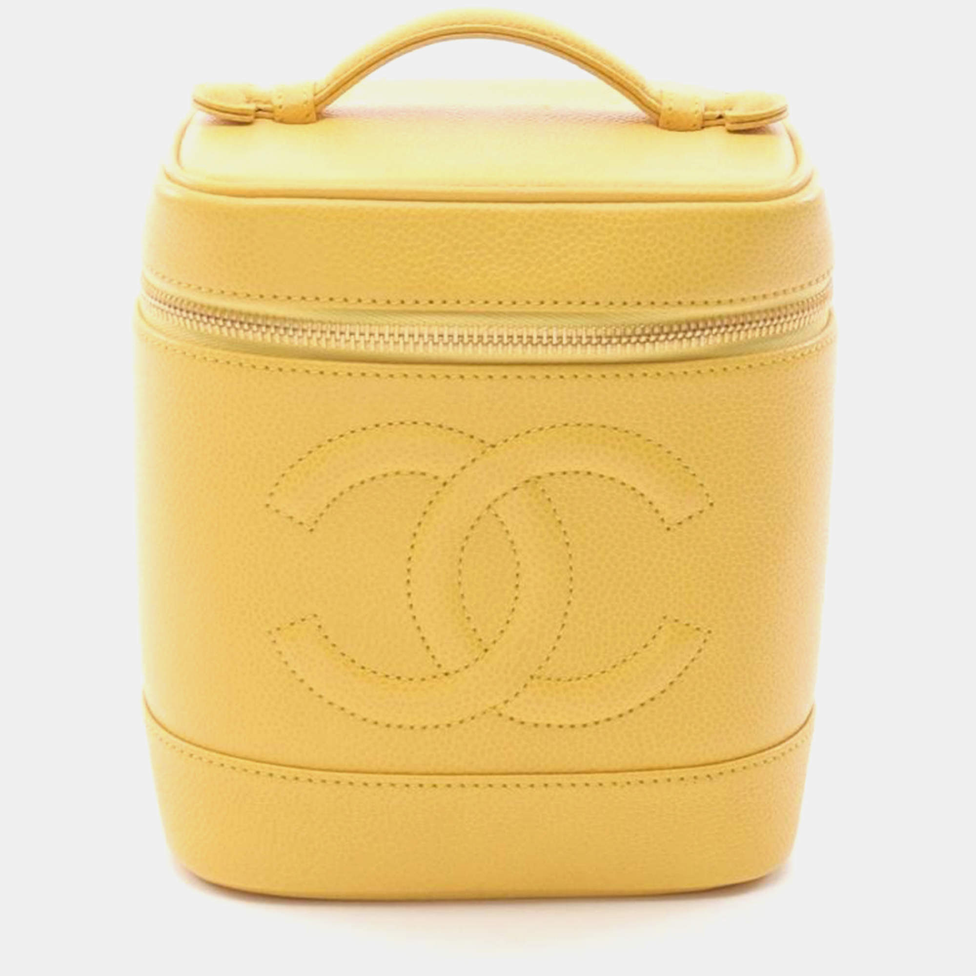 Pre Owned Chanel Yellow Leather CC Classic Vanity Bag