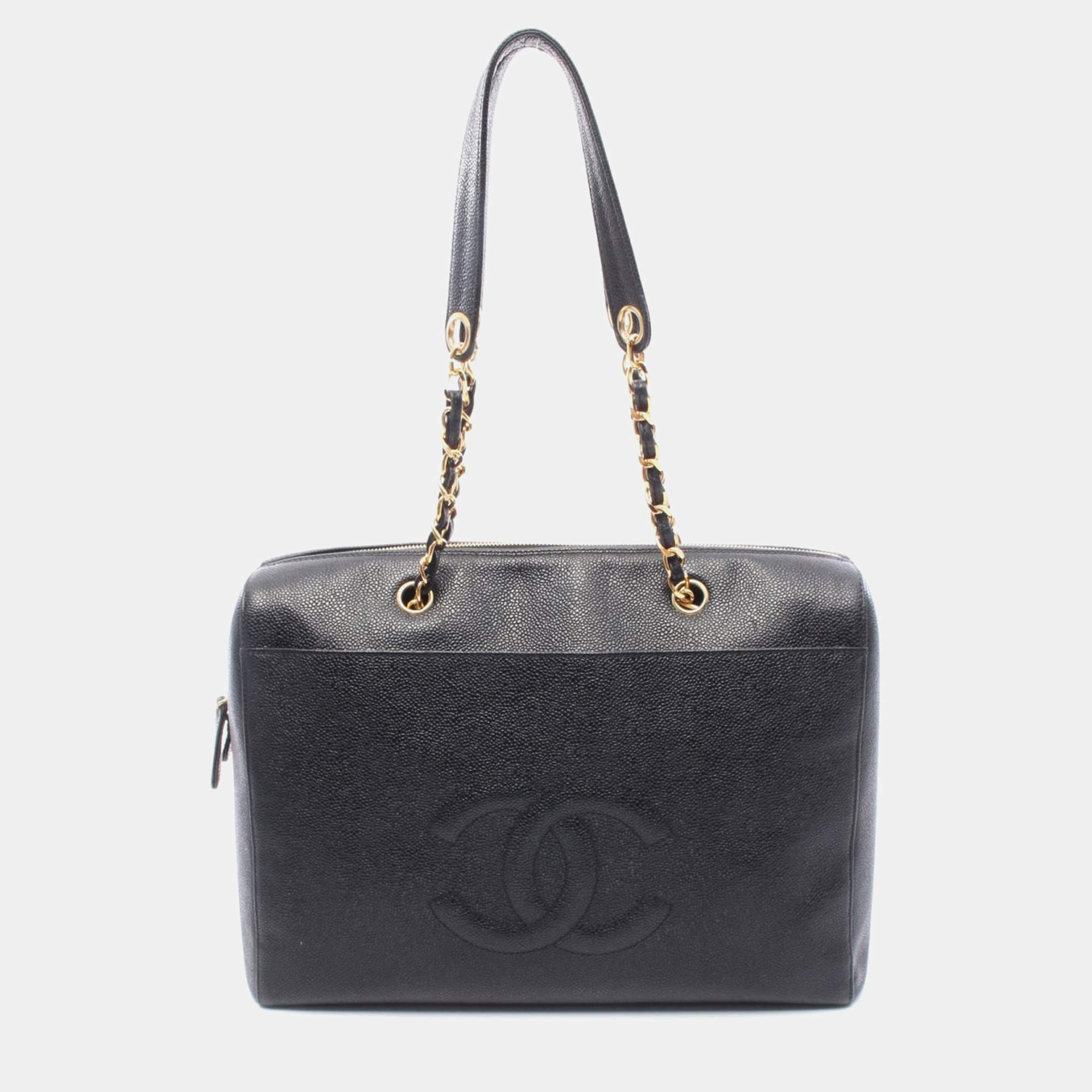 Pre Owned Chanel Jumbo Black Calfskin Chain Shoulder Bag