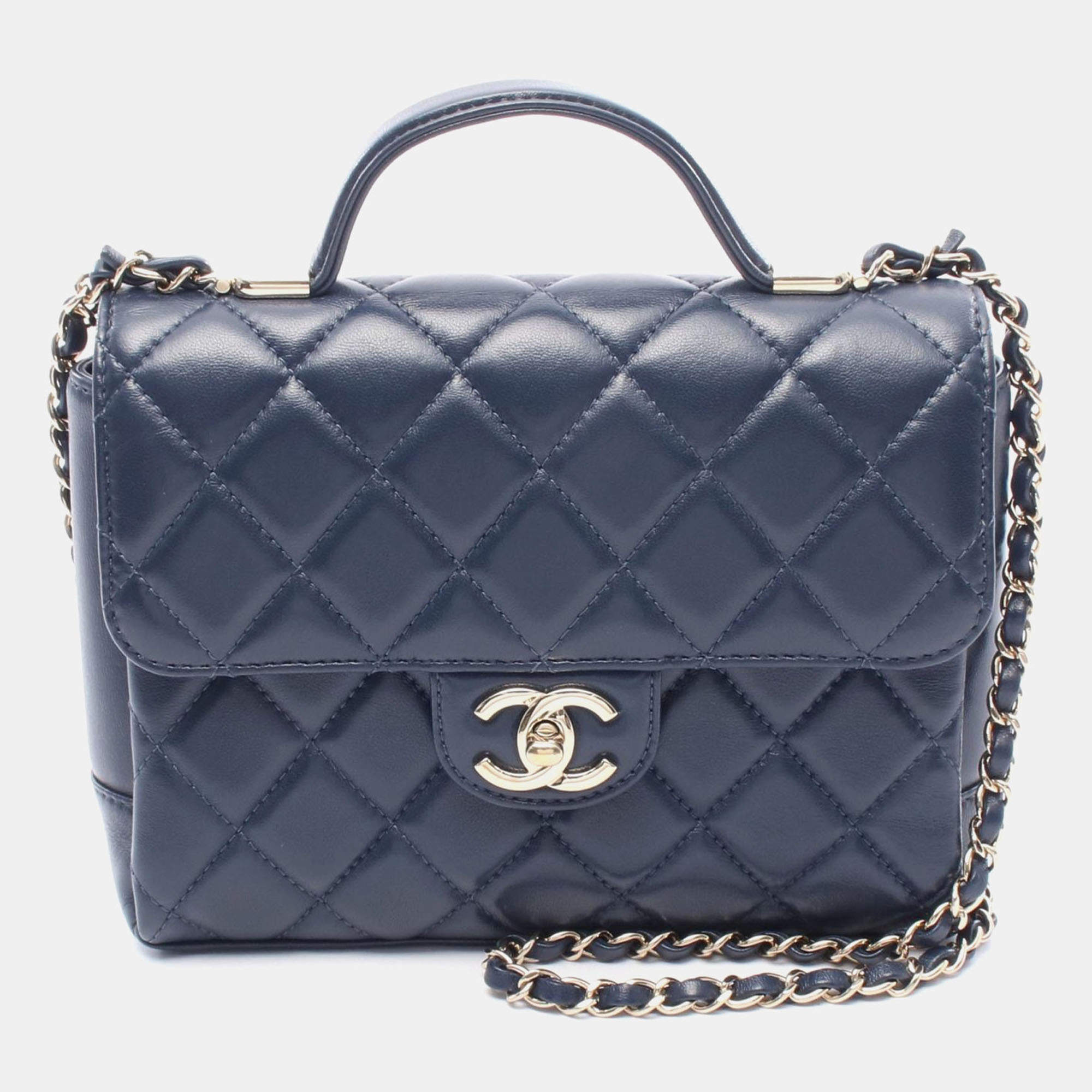 Pre Owned حقيبة كتف بحزام وسلسلة شانيل ماتلاسيه جلد حملان كحلي ج.ه.و