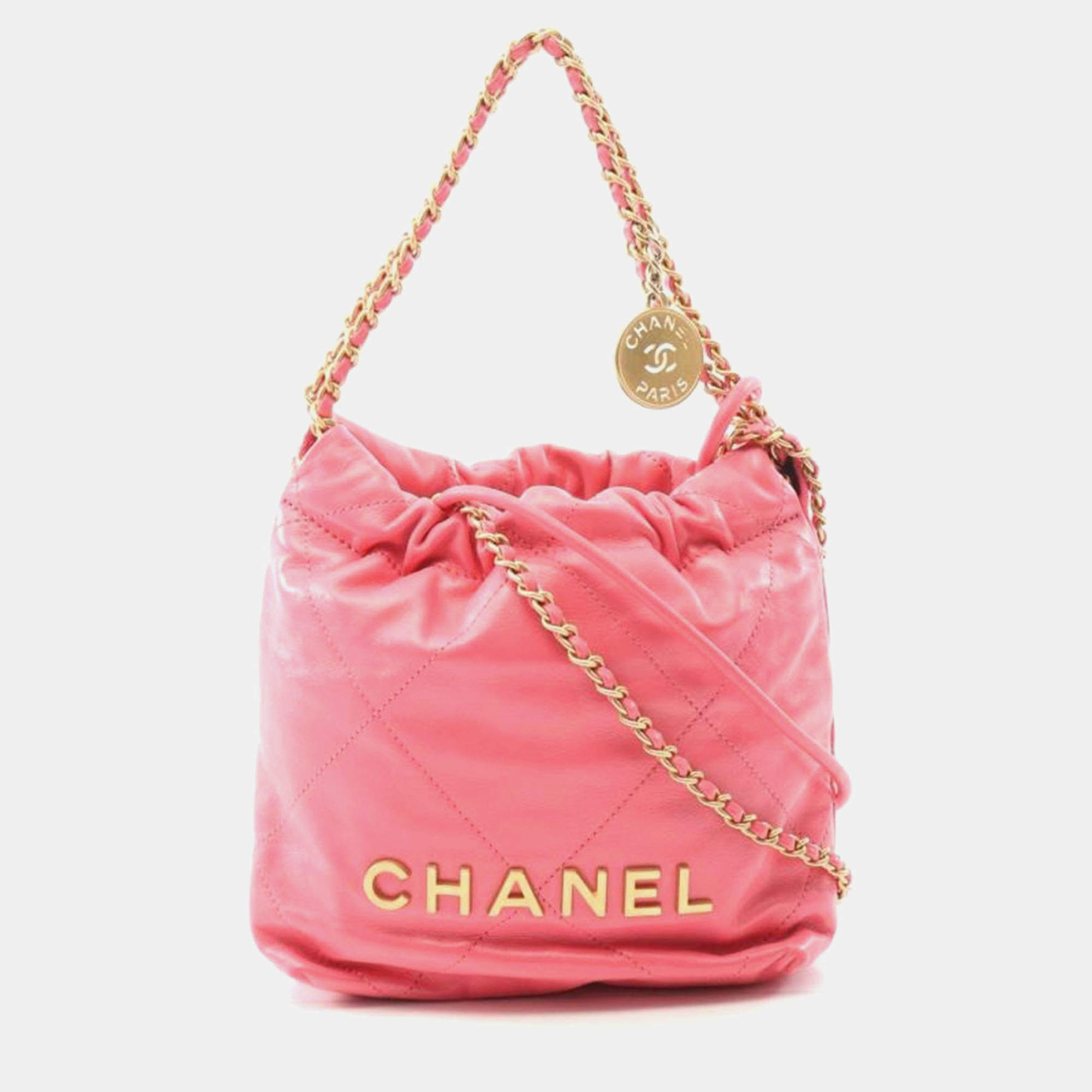 Pre Owned Chanel 22 Mini Pink Leather Shoulder Bag