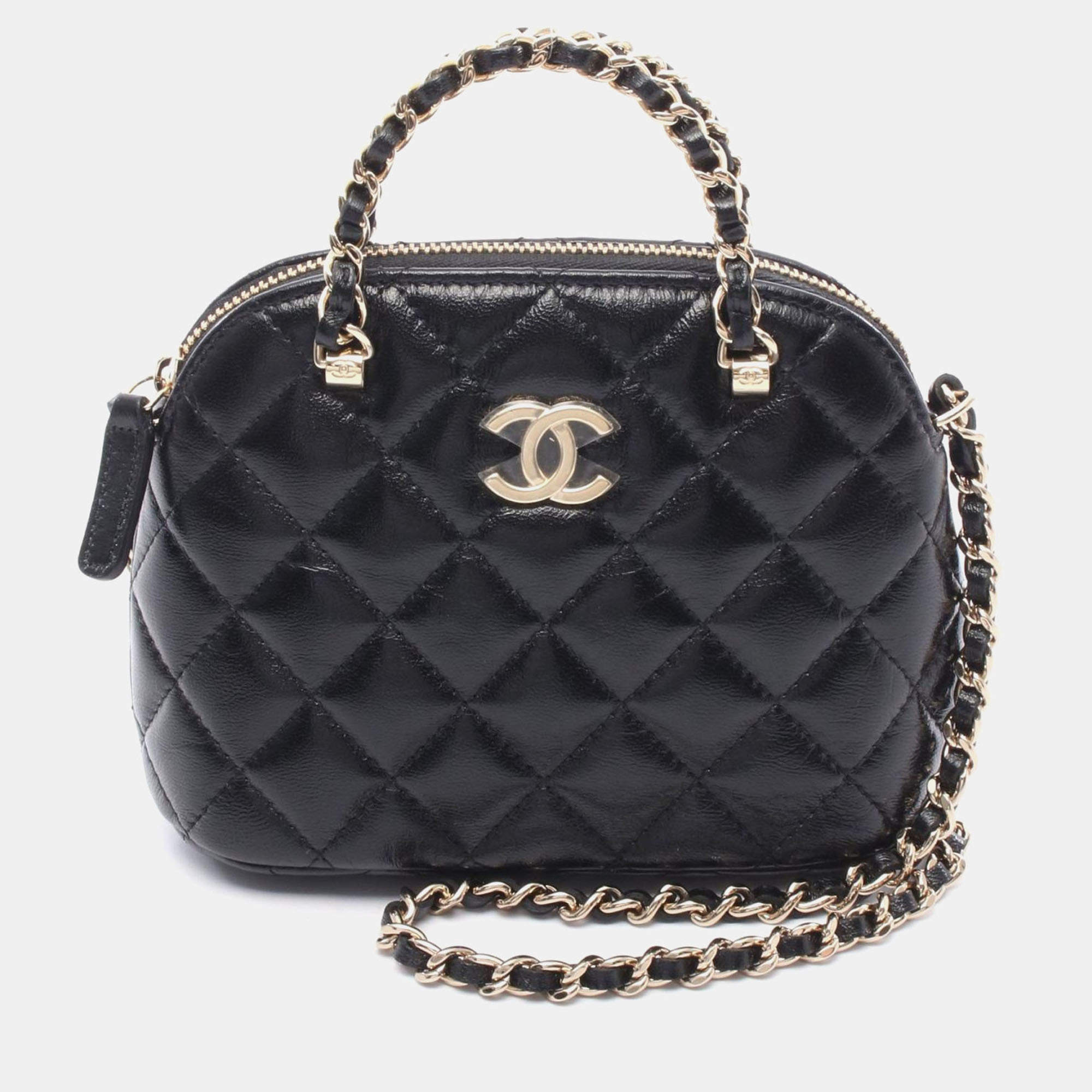 Pre Owned Chanel Matelasse Crossbody Chain Shoulder Bag  Lambskin Black Ghw