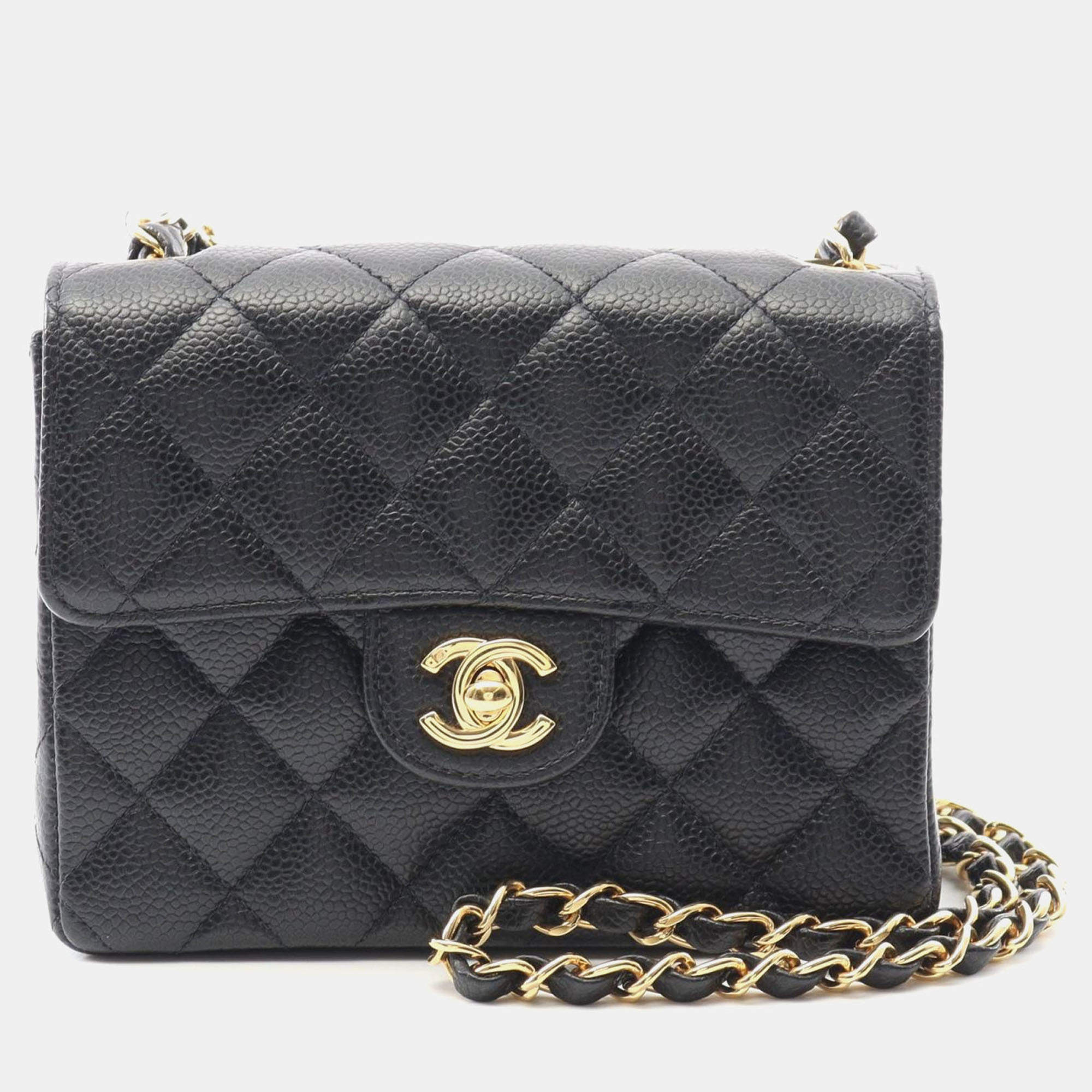 Pre Owned Chanel Mini Matelasse Chain Shoulder Bag  Leather Black Ghw Cc