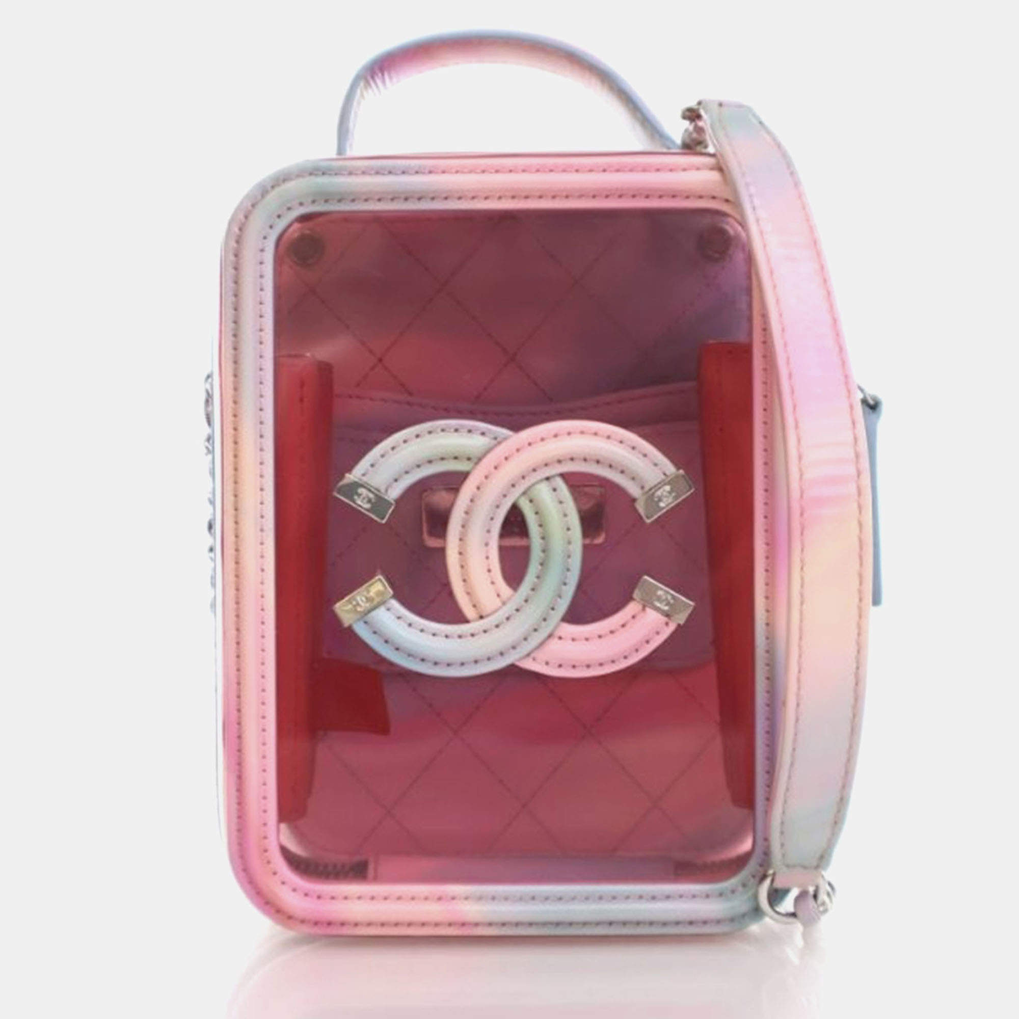 Pre Owned Chanel Filigree Small Pink PVC Vertical Vanity Case