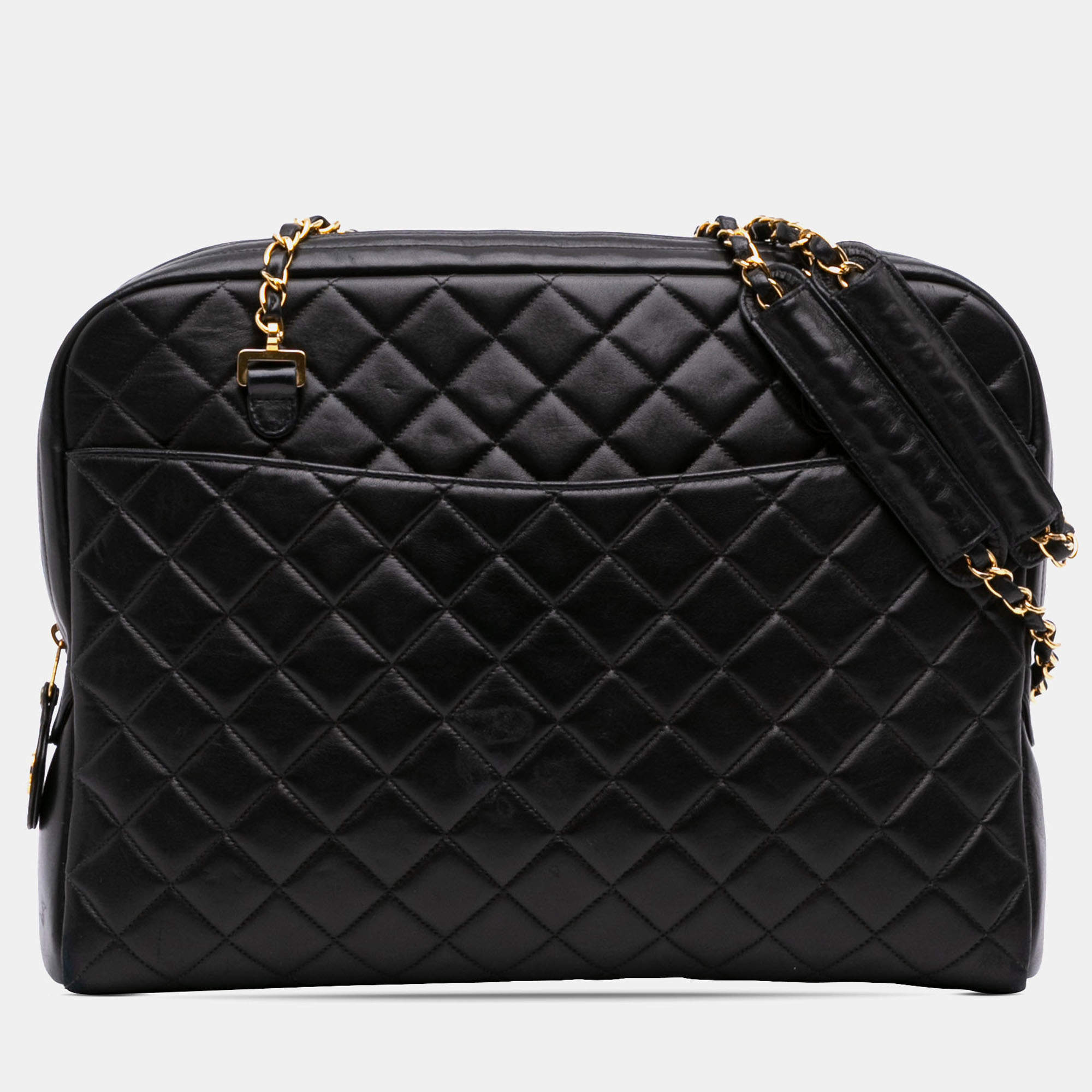 Pre Owned Chanel Black Quilted Lambskin Shoulder Bag