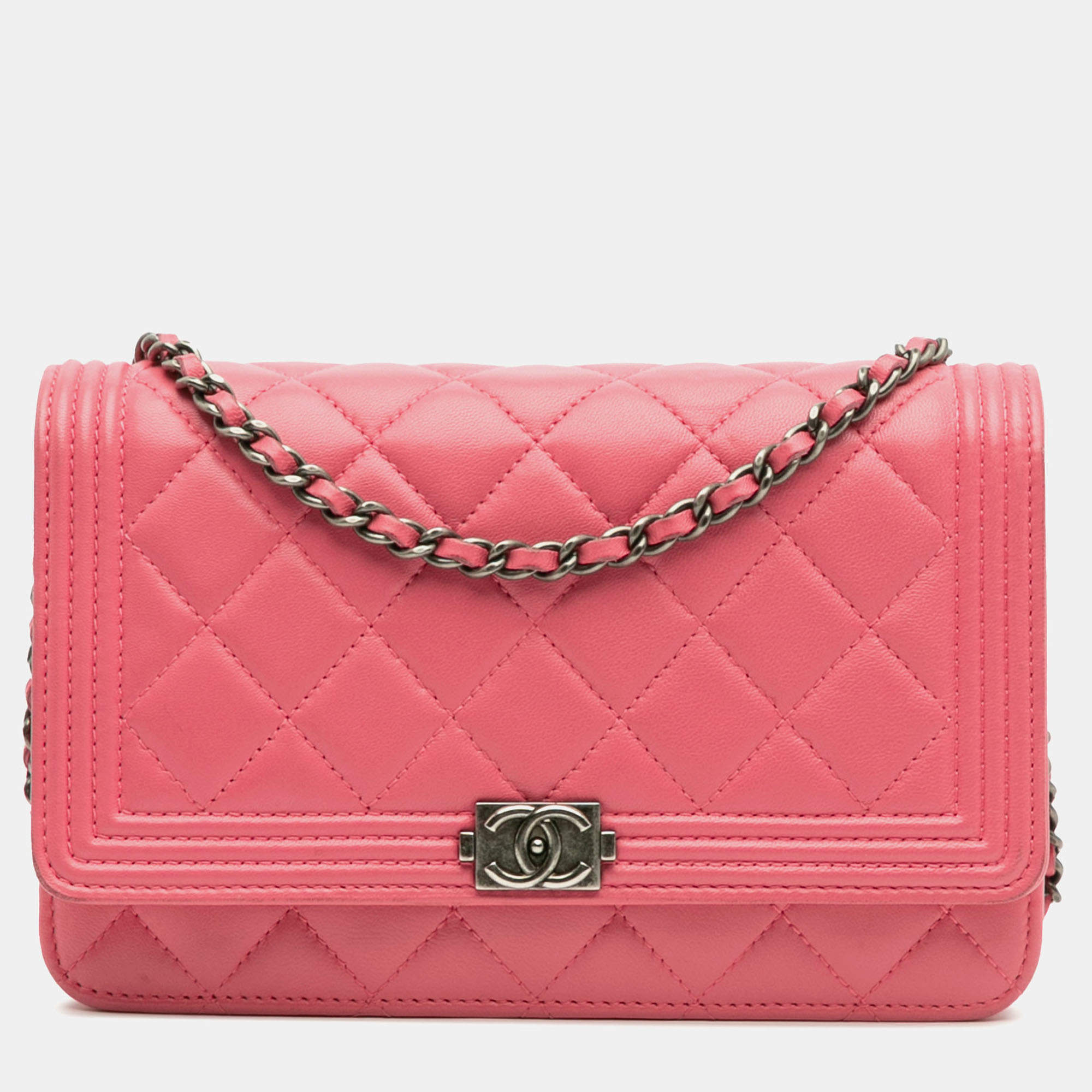 مملوكة مسبقًا محفظة شانيل صبي سلسلة محفظة من الجلد الوردي