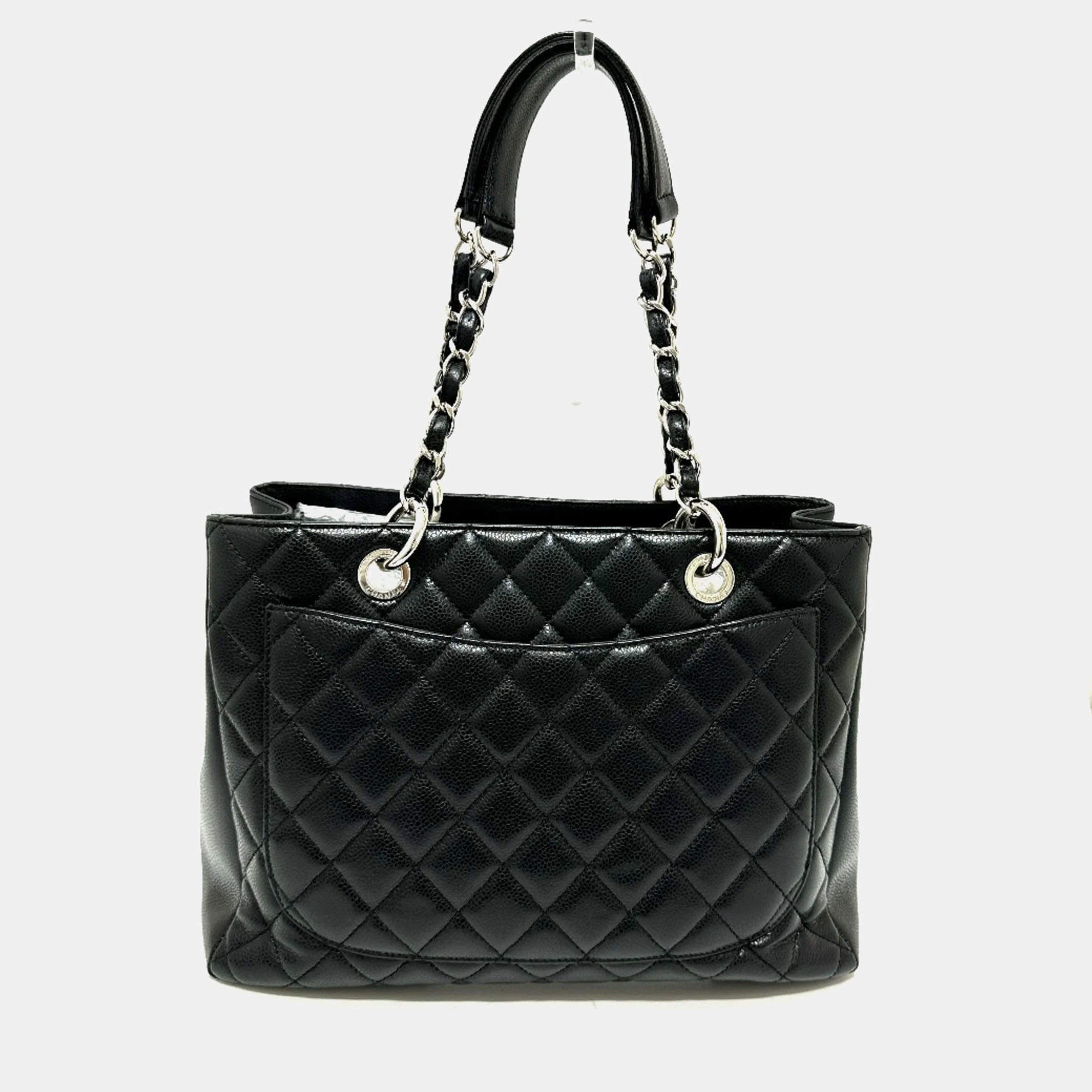 Pre Owned Chanel GST Black Leather Tote Bag