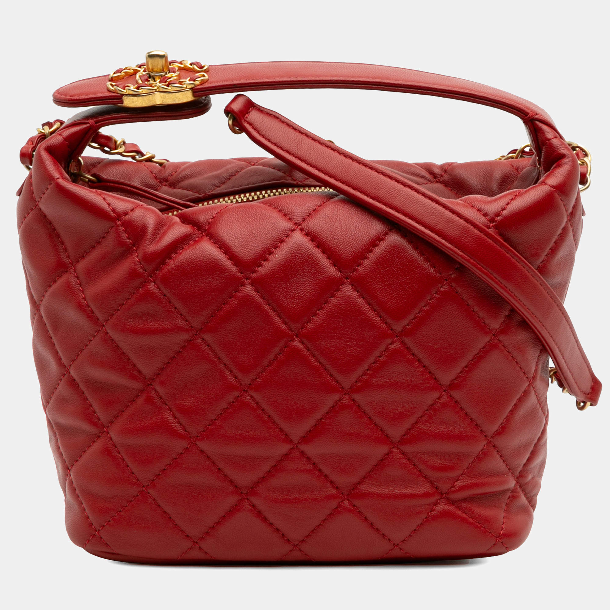 Pre Owned Chanel Red Small Quilted Lambskin Perfect Meeting Hobo