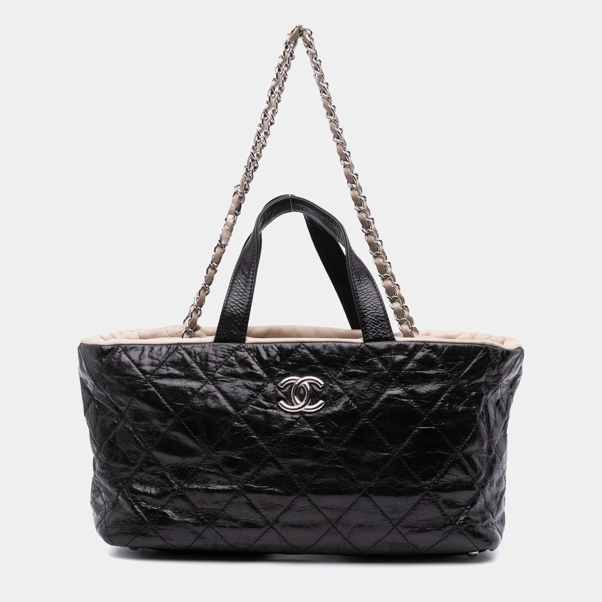 Pre Owned Chanel Black CC Quilted Glazed Calfskin Portobello Tote