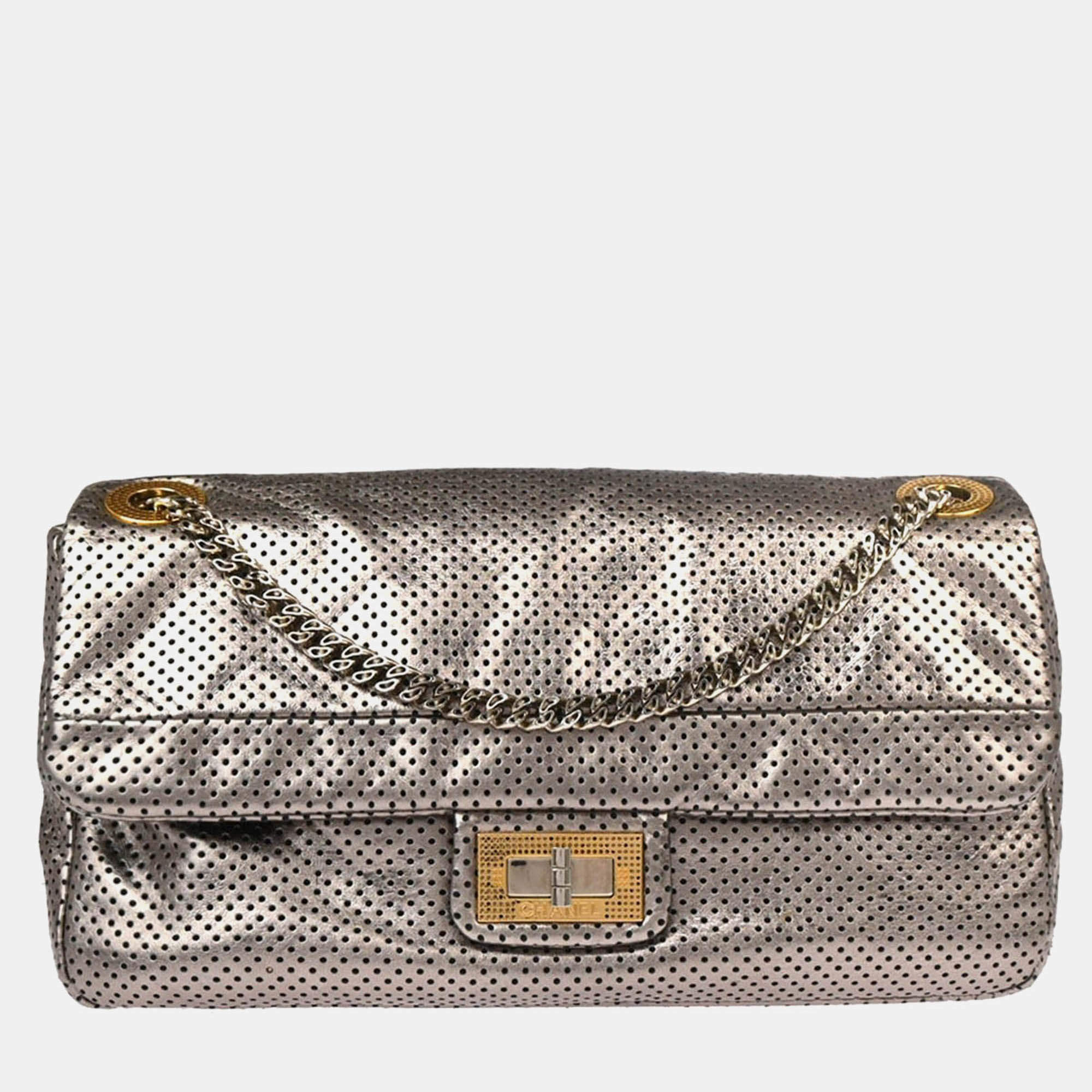 Pre Owned Chanel Mademoiselle Champagne Gold Perforated Leather Shoulder Bag