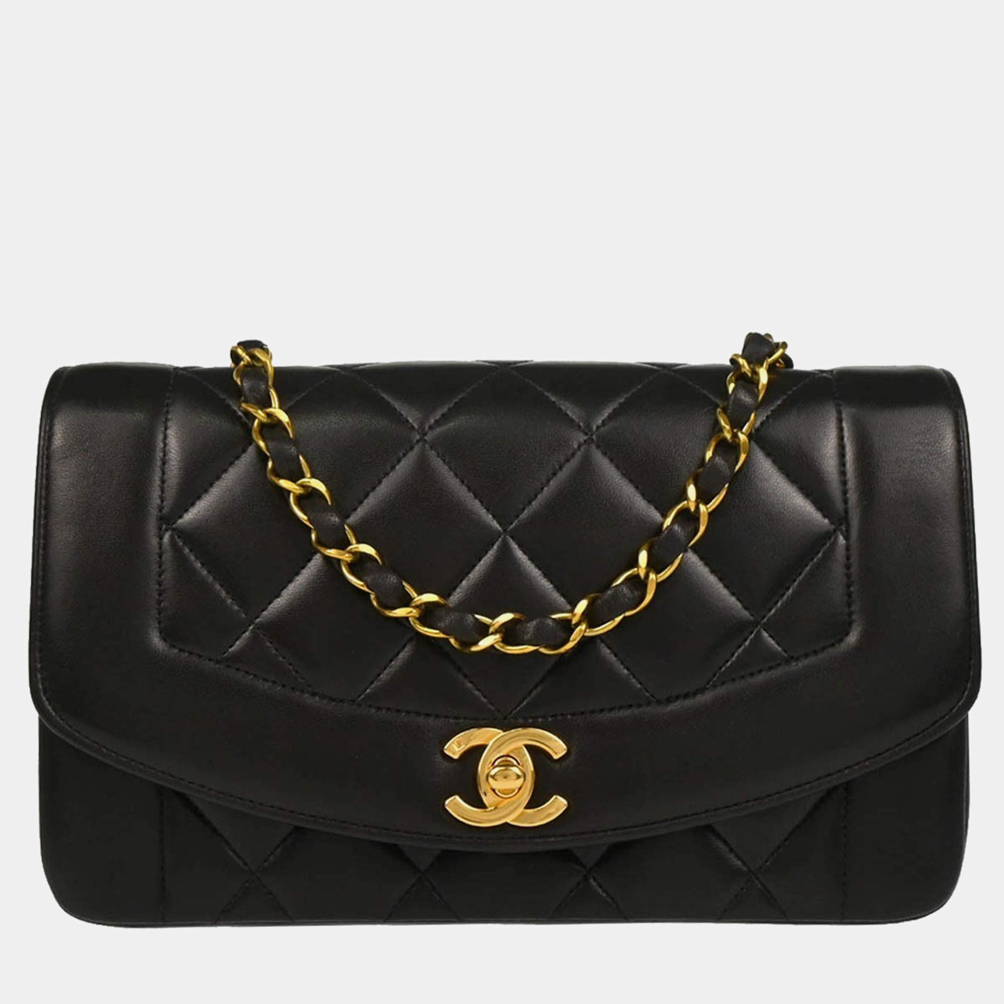 Pre Owned Chanel Diana Small Black Lambskin Shoulder Bag