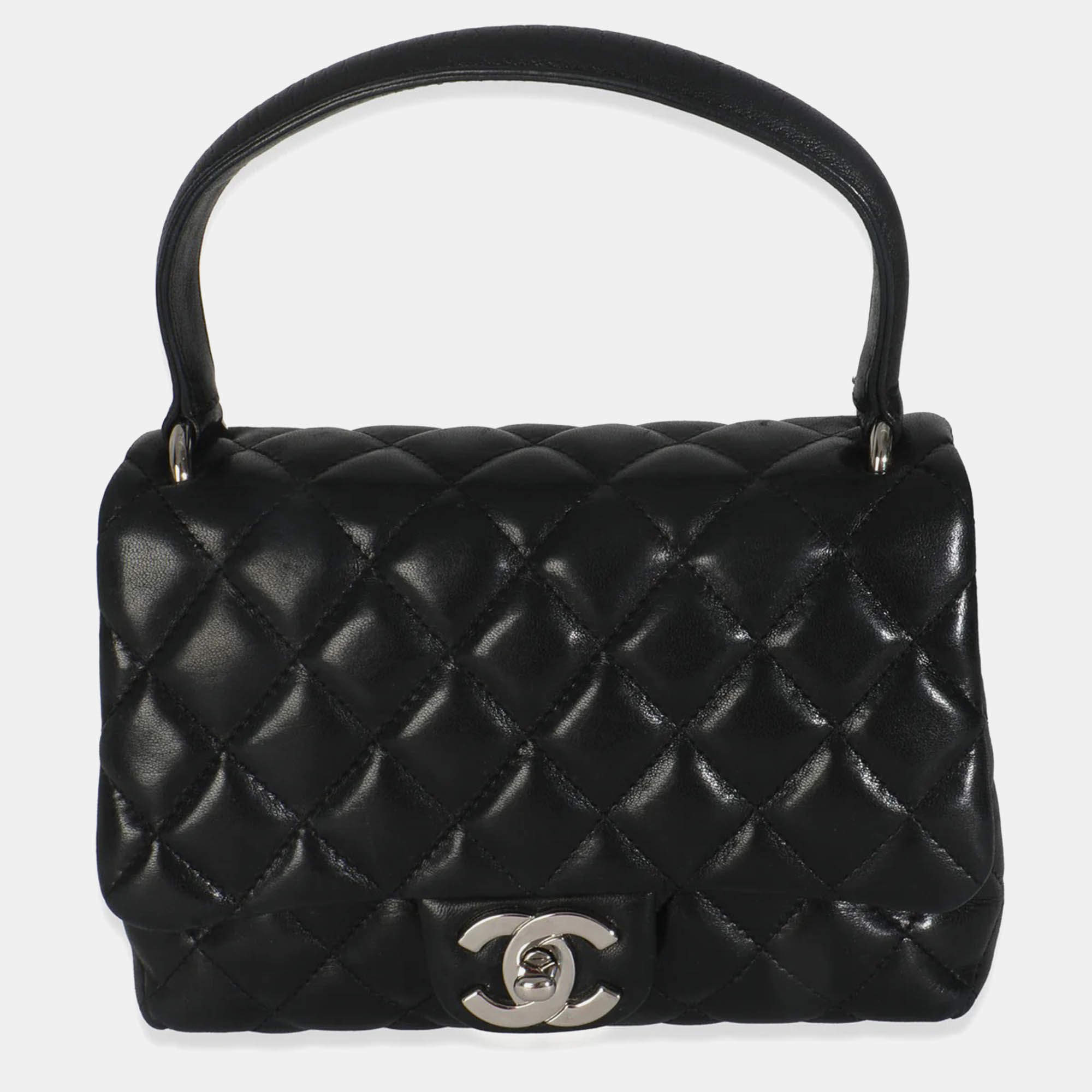 Pre Owned Chanel Vintage Black Quilted Lambskin Small Kelly Flap Bag