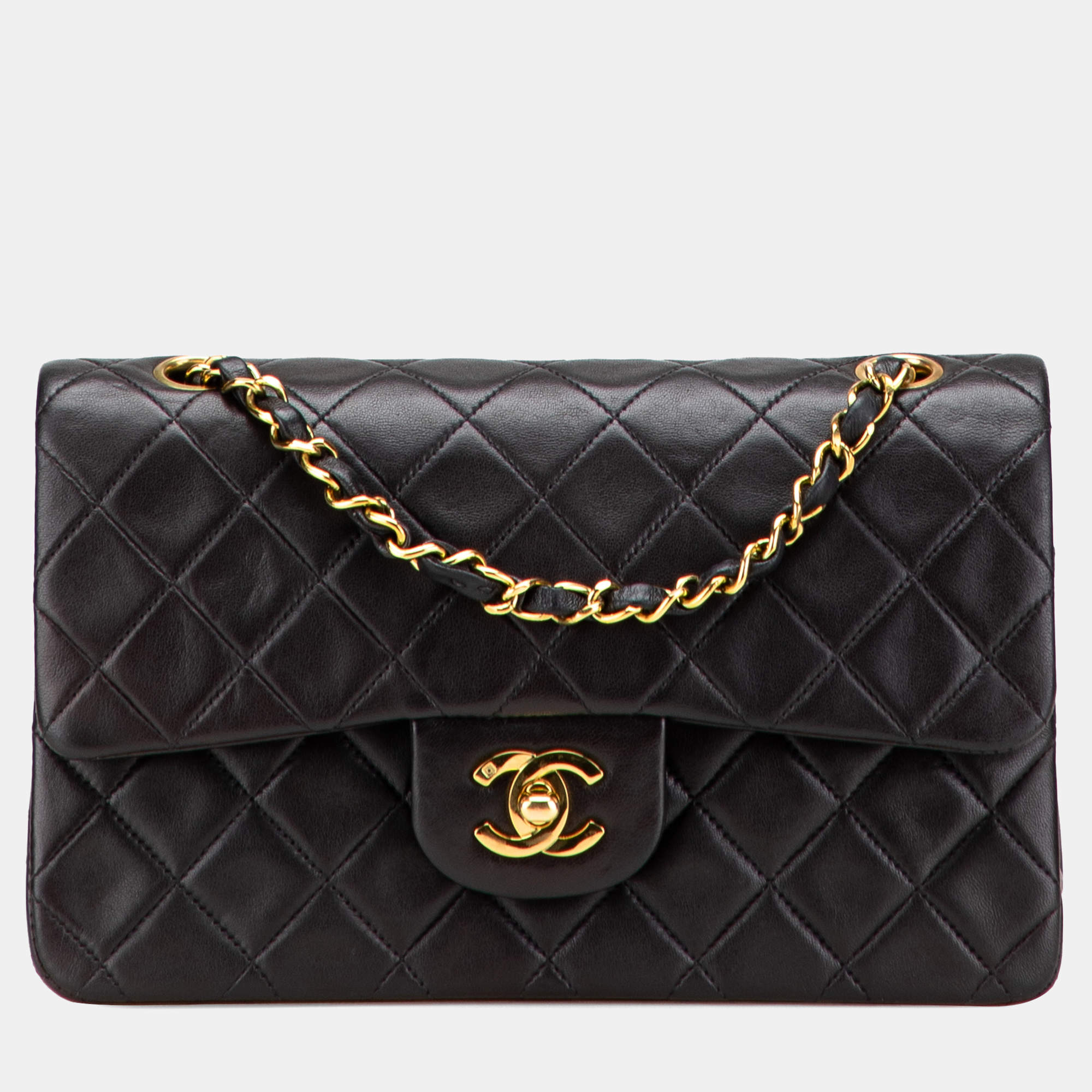 Pre Owned Chanel Black Small Classic Lambskin Double Flap