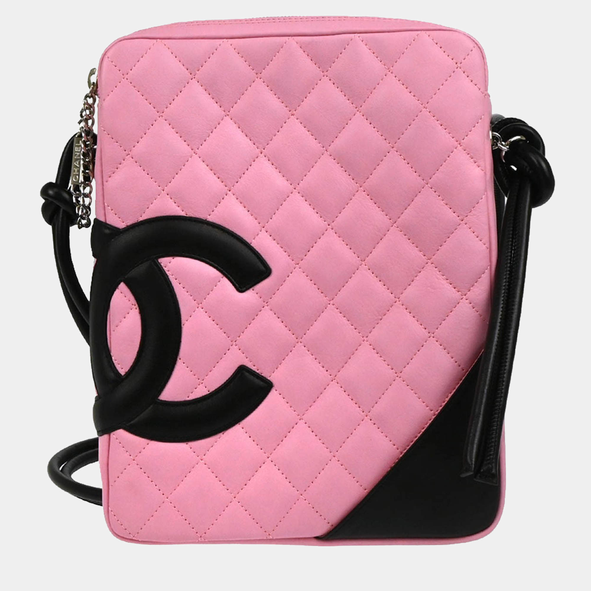 Pre Owned Chanel Cambon Ligne Pink Black Calfskin Crossbody Bag