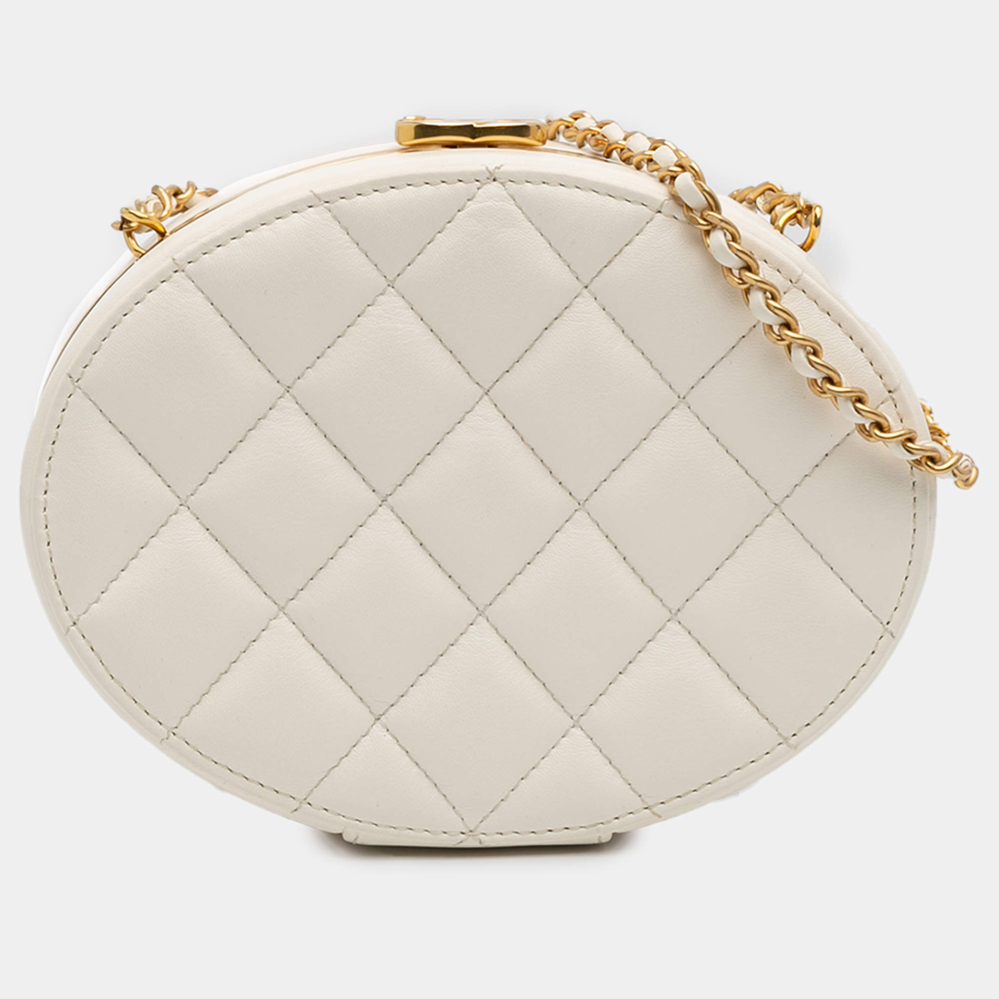 Pre Owned Chanel Cream CC Quilted Lambskin Frame Vanity Case