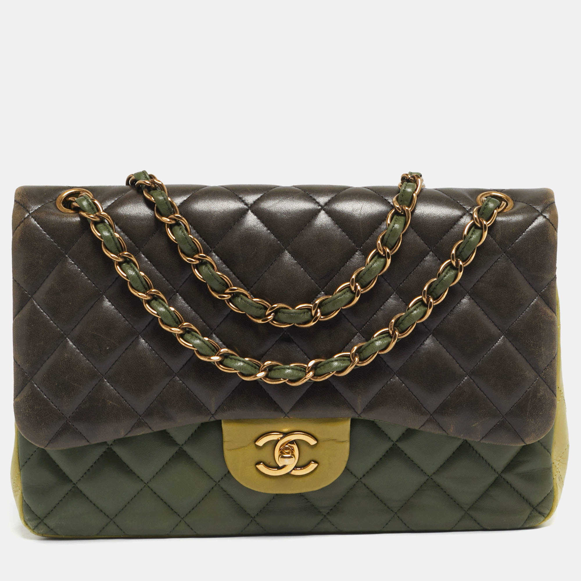 Pre Owned Chanel Tricolor Quilted Leather Jumbo Classic Double Flap Bag