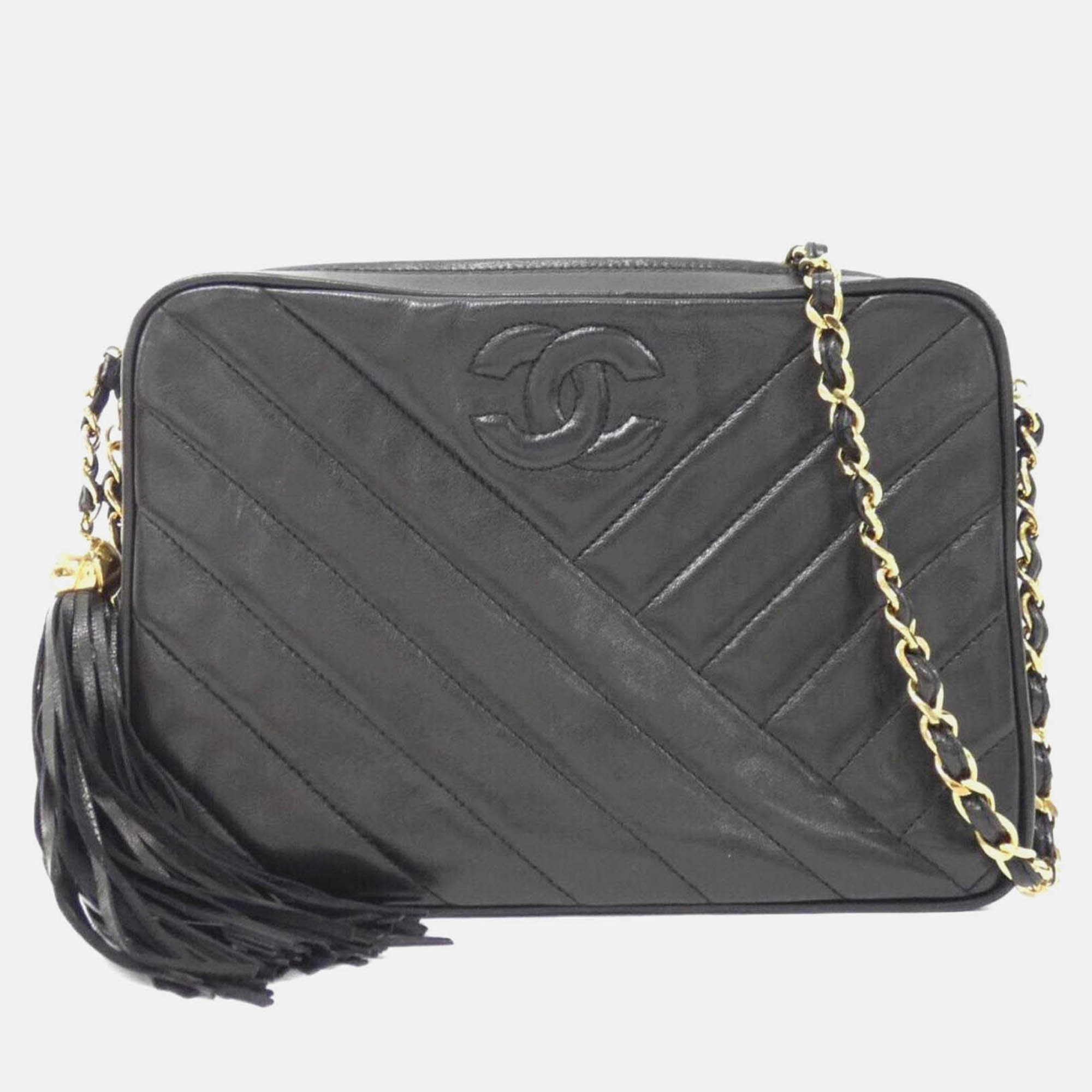 Pre Owned Chanel CC Tassle Black Leather Shoulder Bag