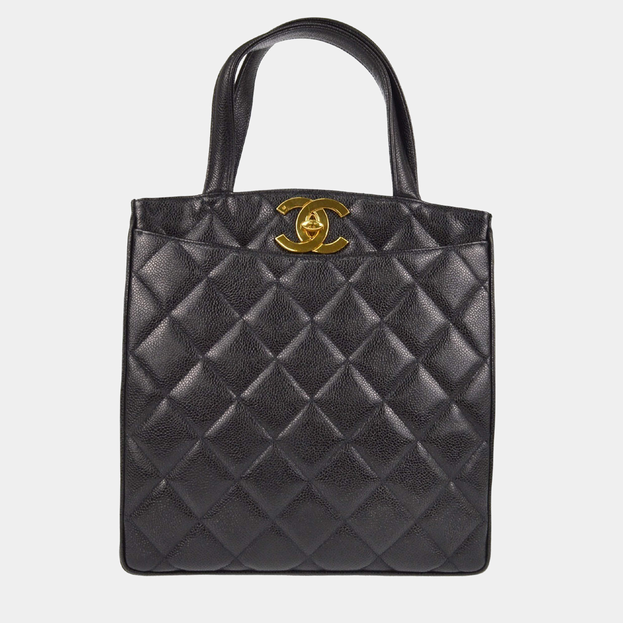 Pre Owned Chanel Black Leather Tote Bag