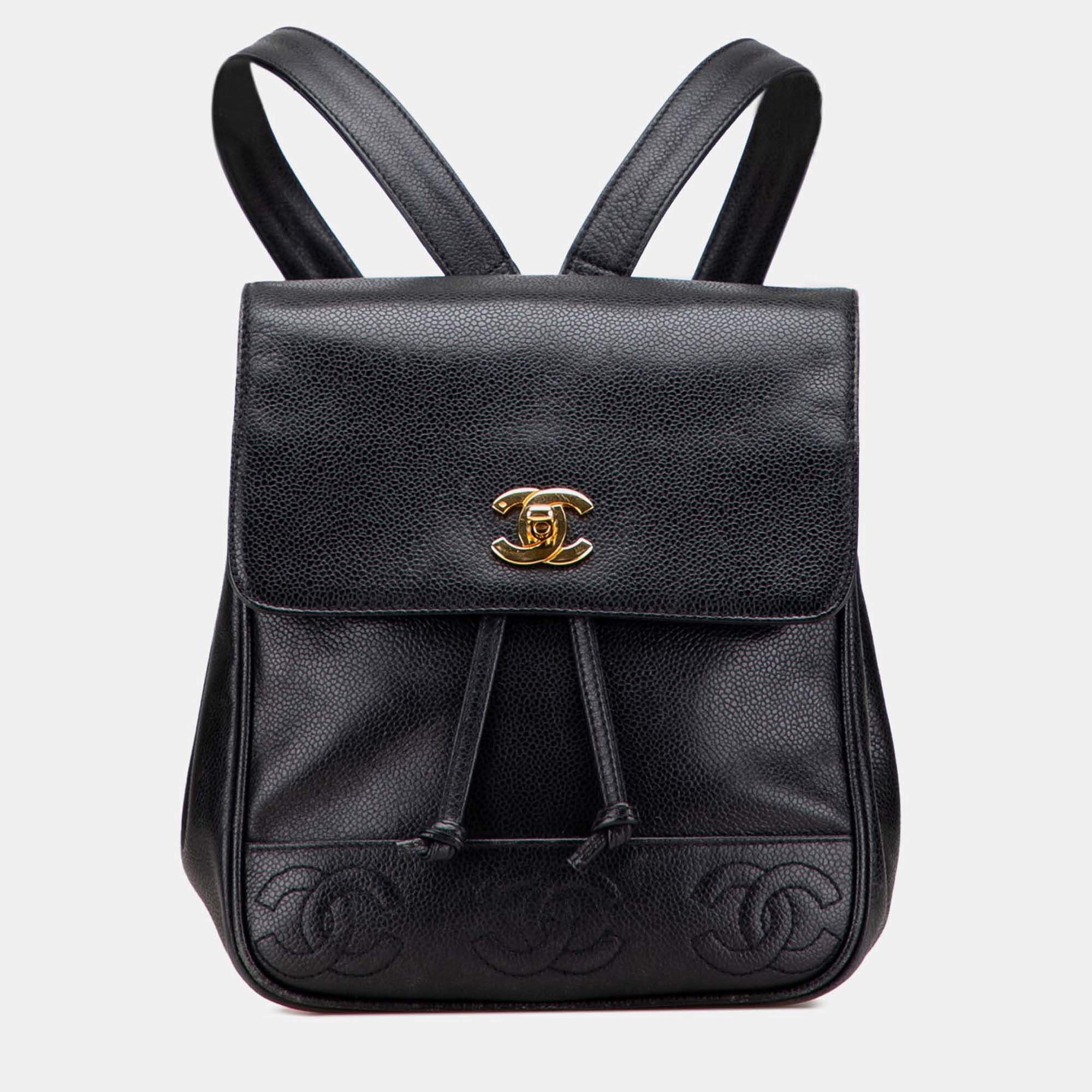 مملوكة مسبقًا Chanel Black Caviar Triple CC Backpack