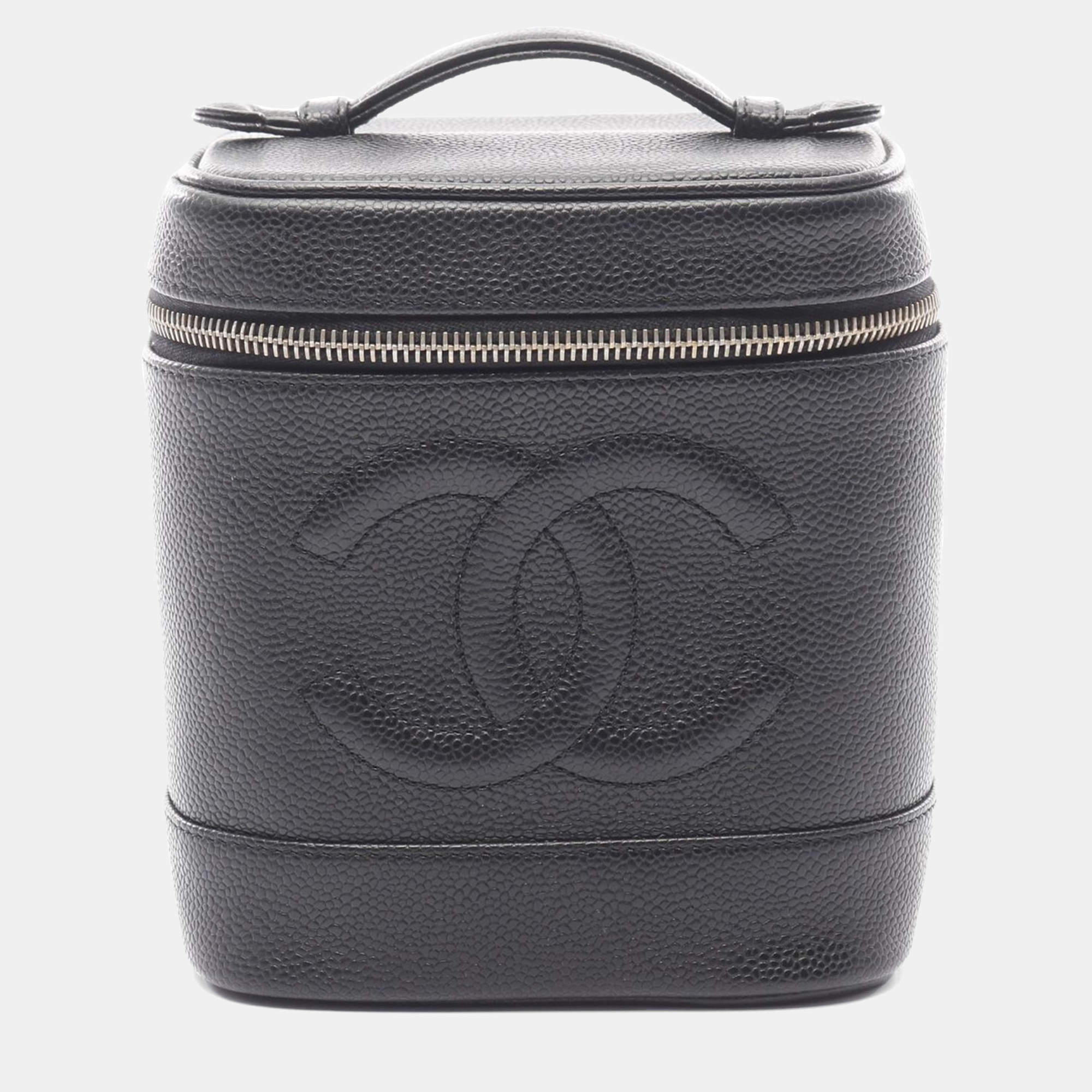 Pre Owned Chanel Coco Mark Vanity Black  Leather Grained Calfskin Handbag GHW