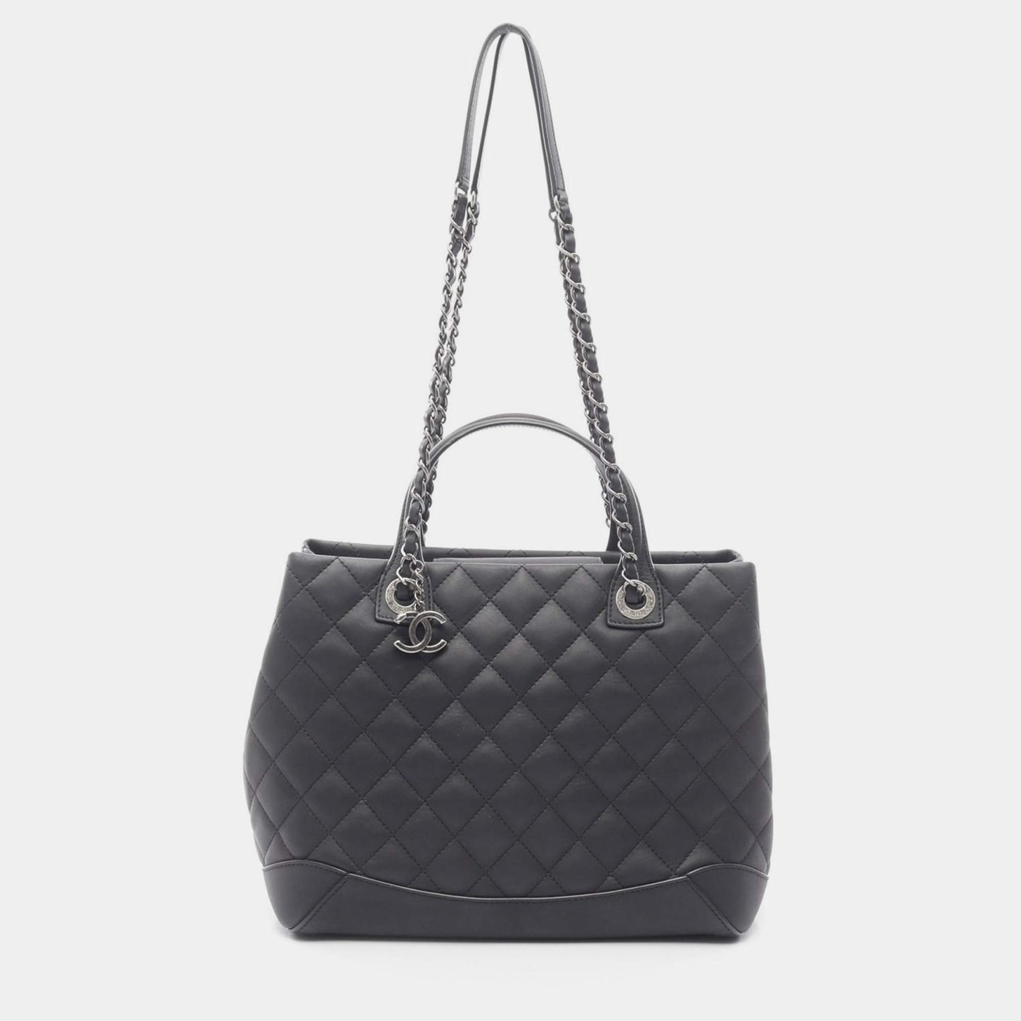 Pre Owned Chanel Matelassé Black Leather CC Coco Shoulder Tote SHW