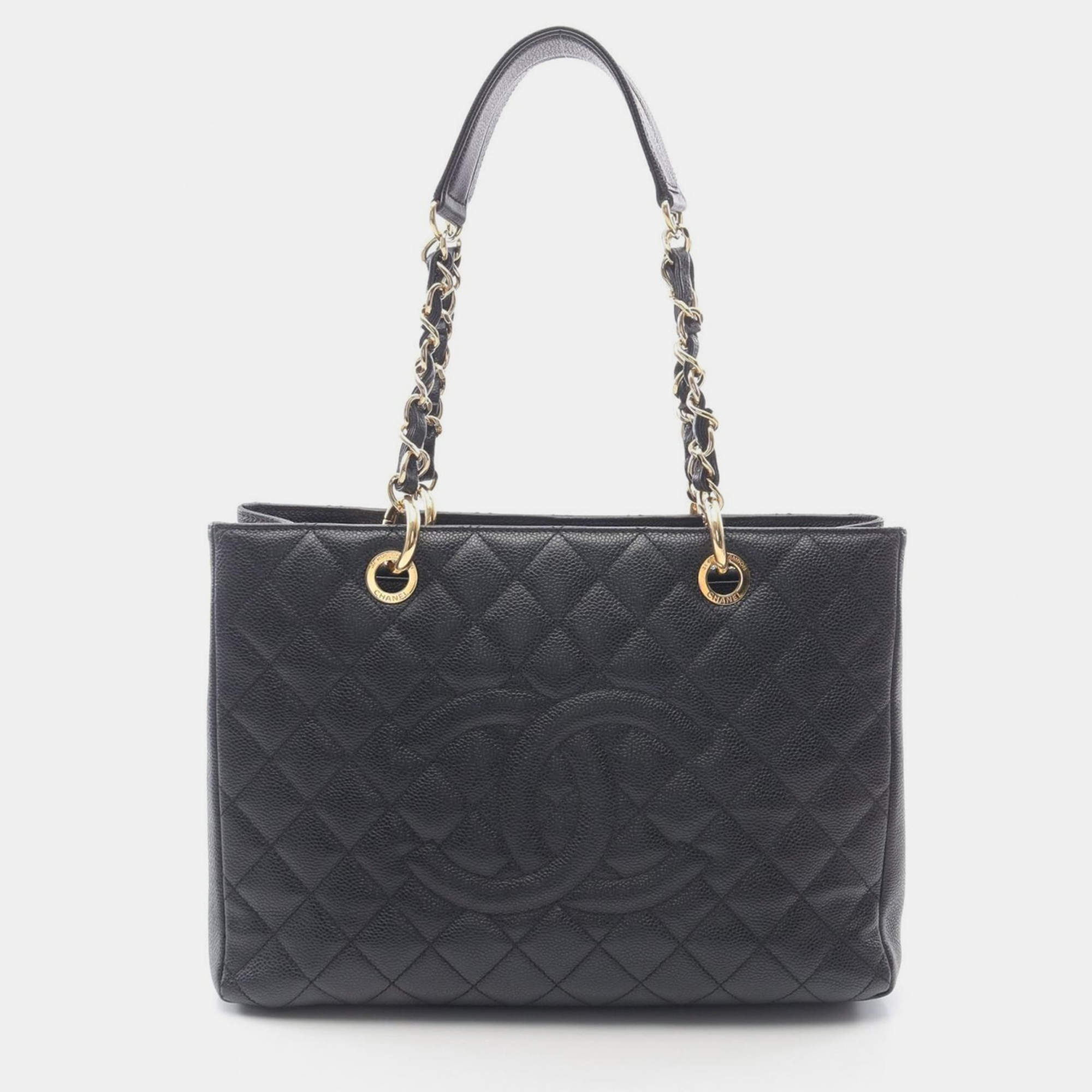 مملوكة مسبقًا حقيبة شانيل سلسلة ماتلاسيه جلد عجل أسود جراند شوبينج بذهبي